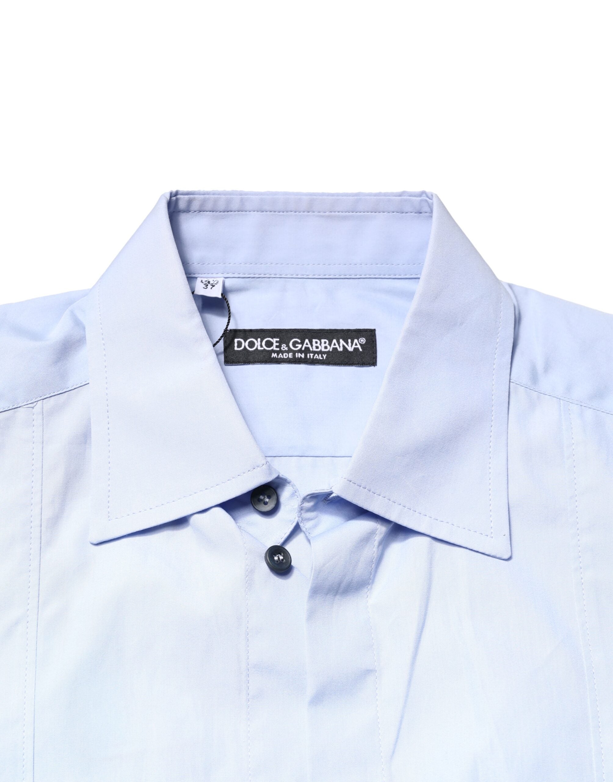 Dolce & Gabbana Light Blue Cotton Long Sleeves Dress Men's Shirt (Pre-Owned)
