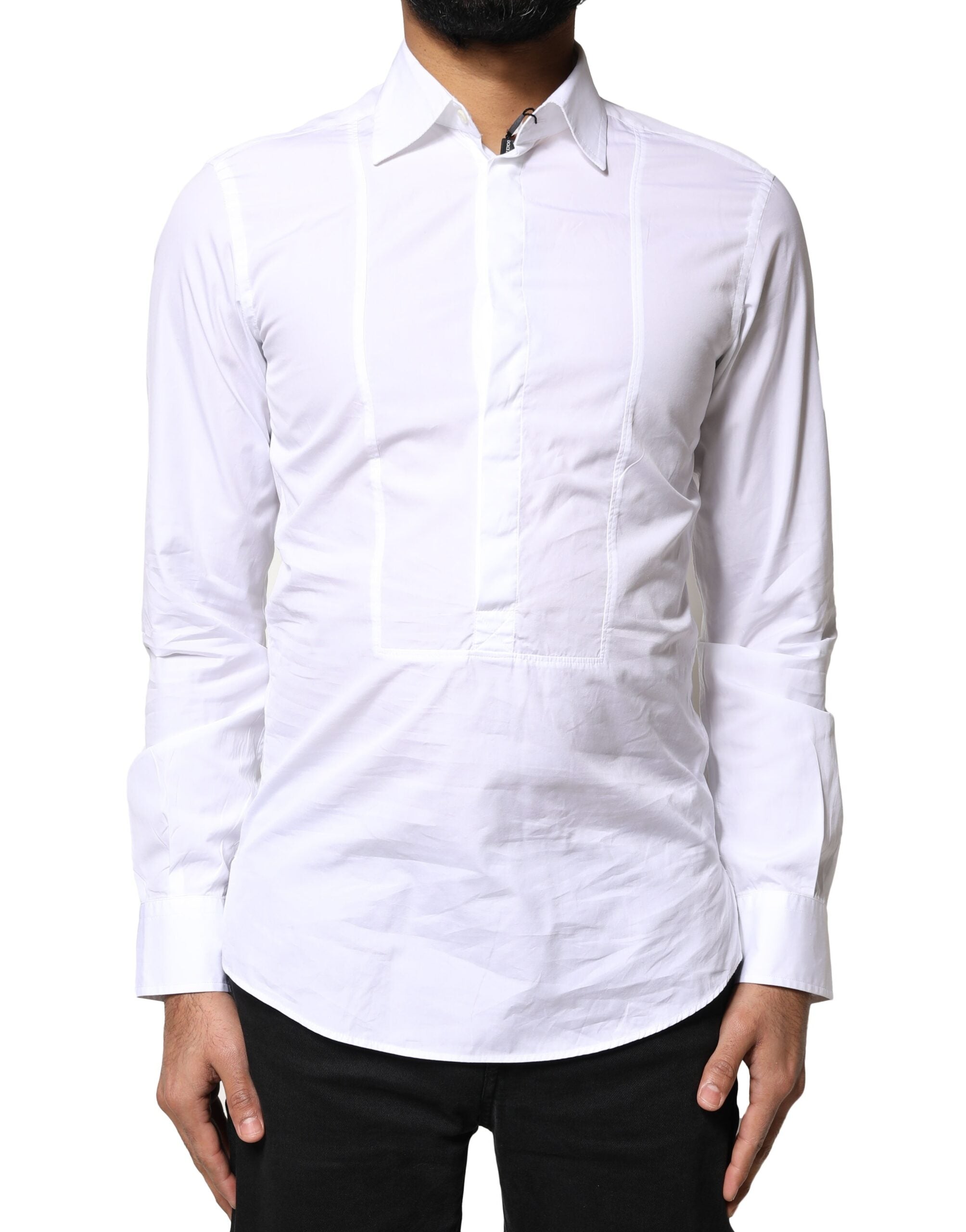Dolce & Gabbana White Cotton Long Sleeves Formal Dress Men's Shirt