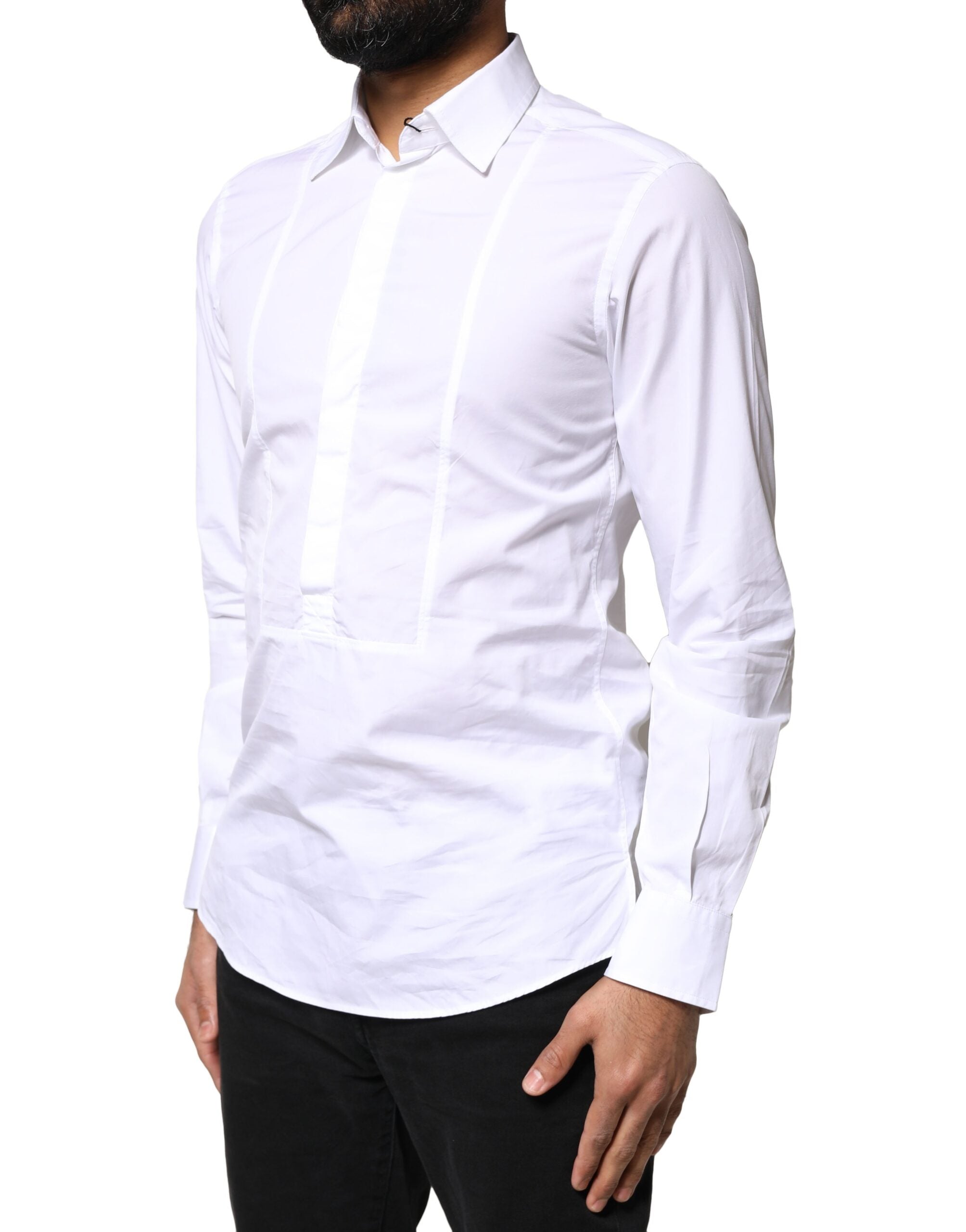 Dolce & Gabbana White Cotton Long Sleeves Formal Dress Men's Shirt