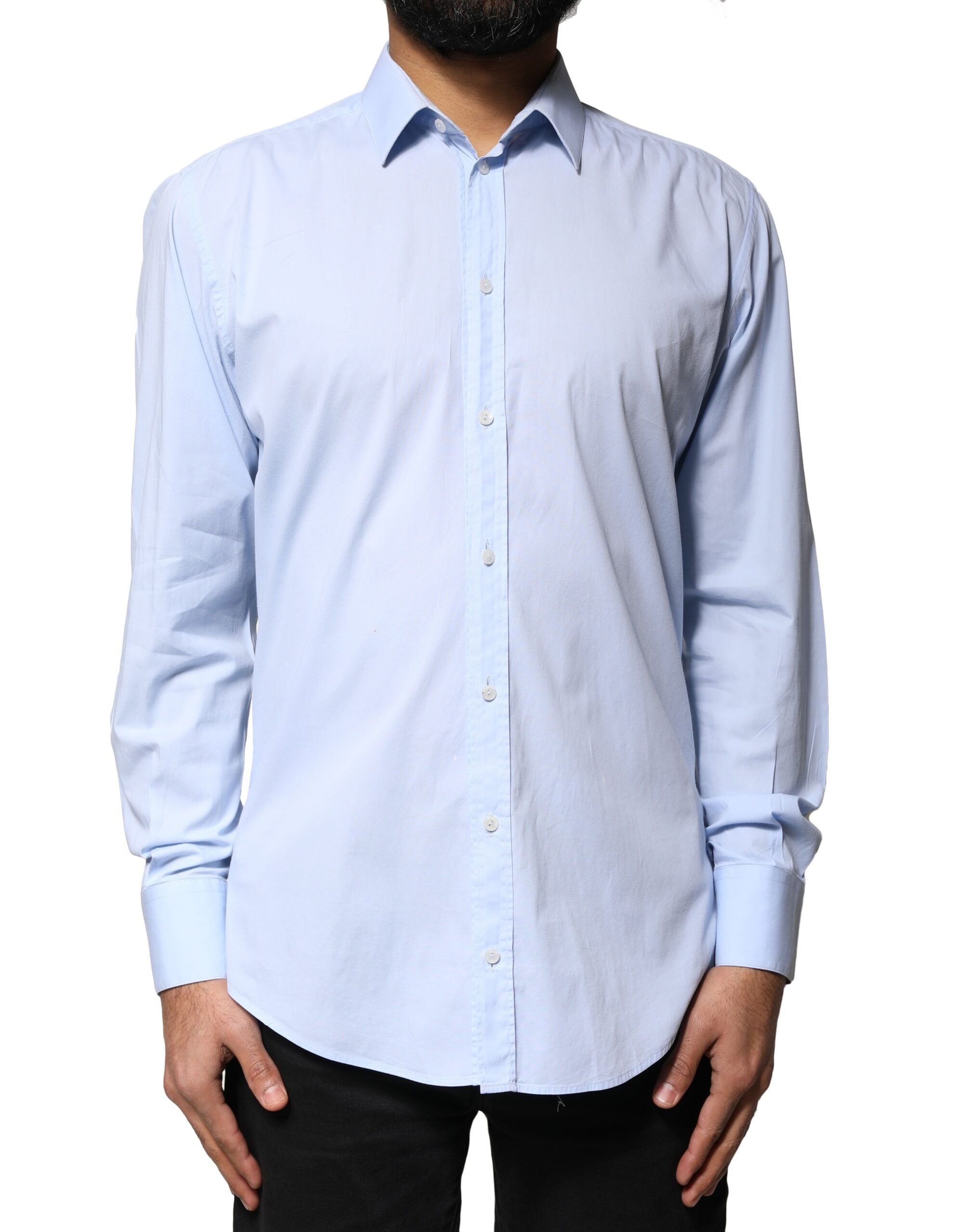 Dolce & Gabbana Light Blue Cotton MARTINI Formal Dress Men's Shirt (Pre-Owned)