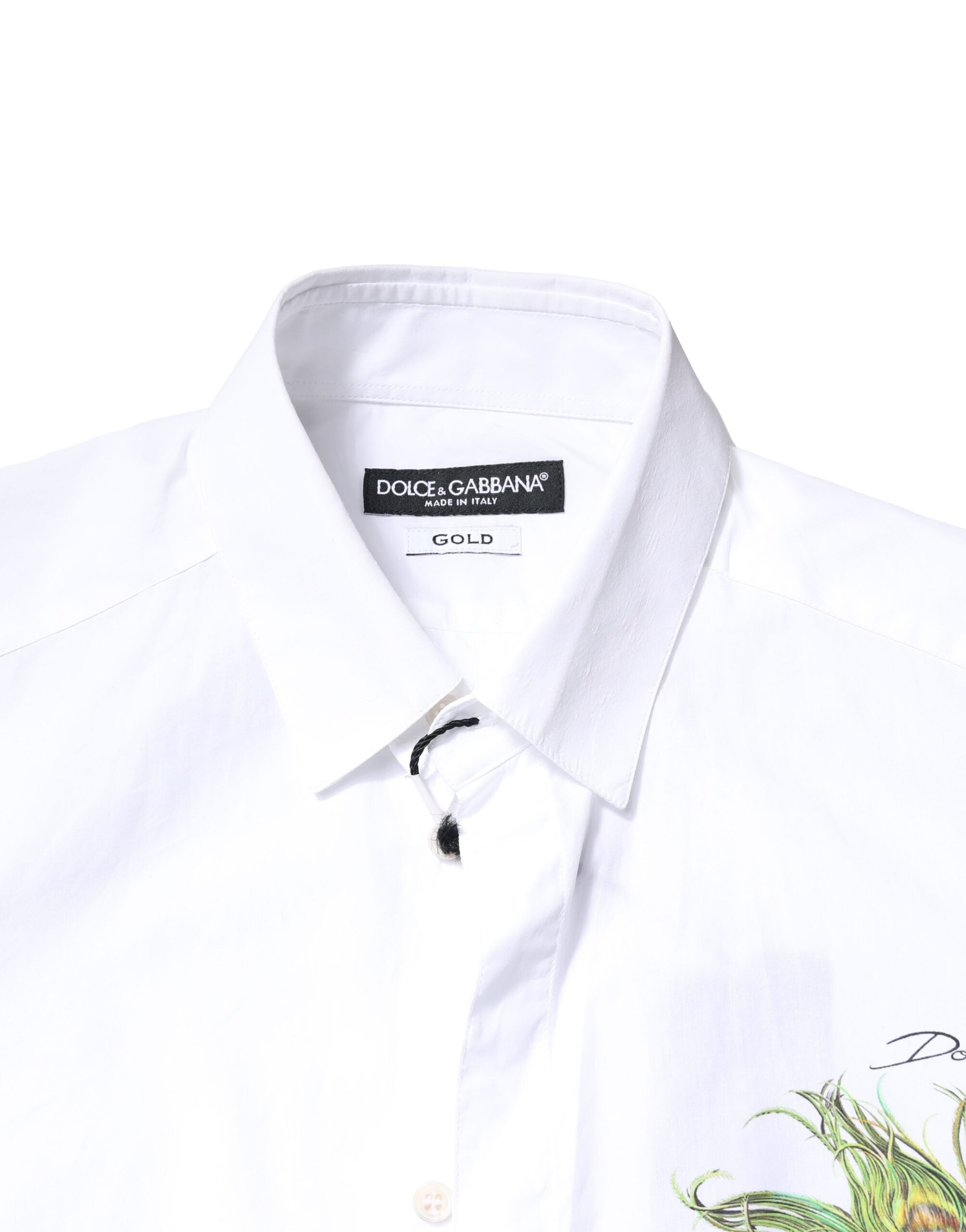 Dolce & Gabbana White Cotton Peacock Feather GOLD Formal Men's Shirt (Pre-Owned)