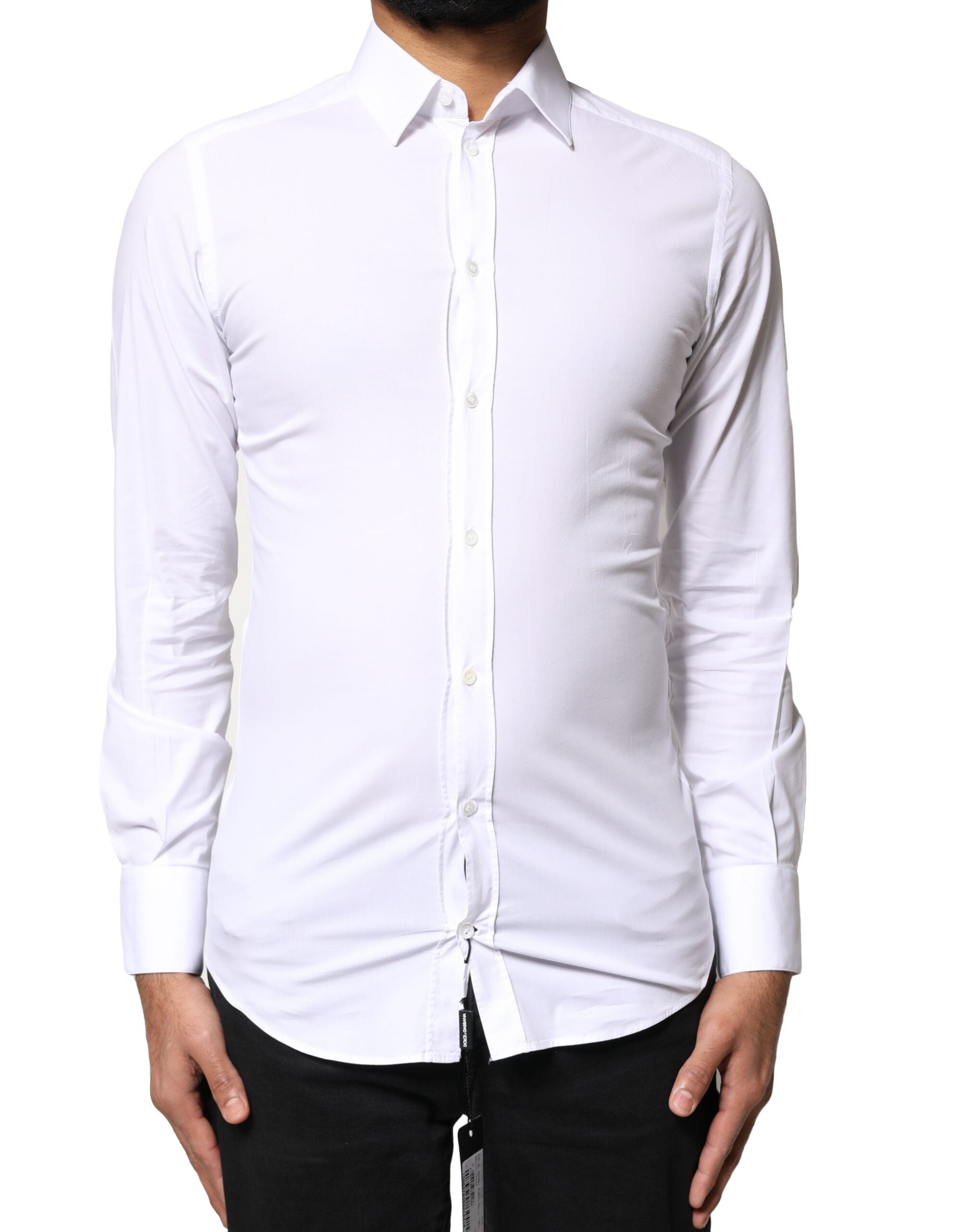 Dolce & Gabbana White GOLD Cotton Long Sleeves Dress Men's Shirt