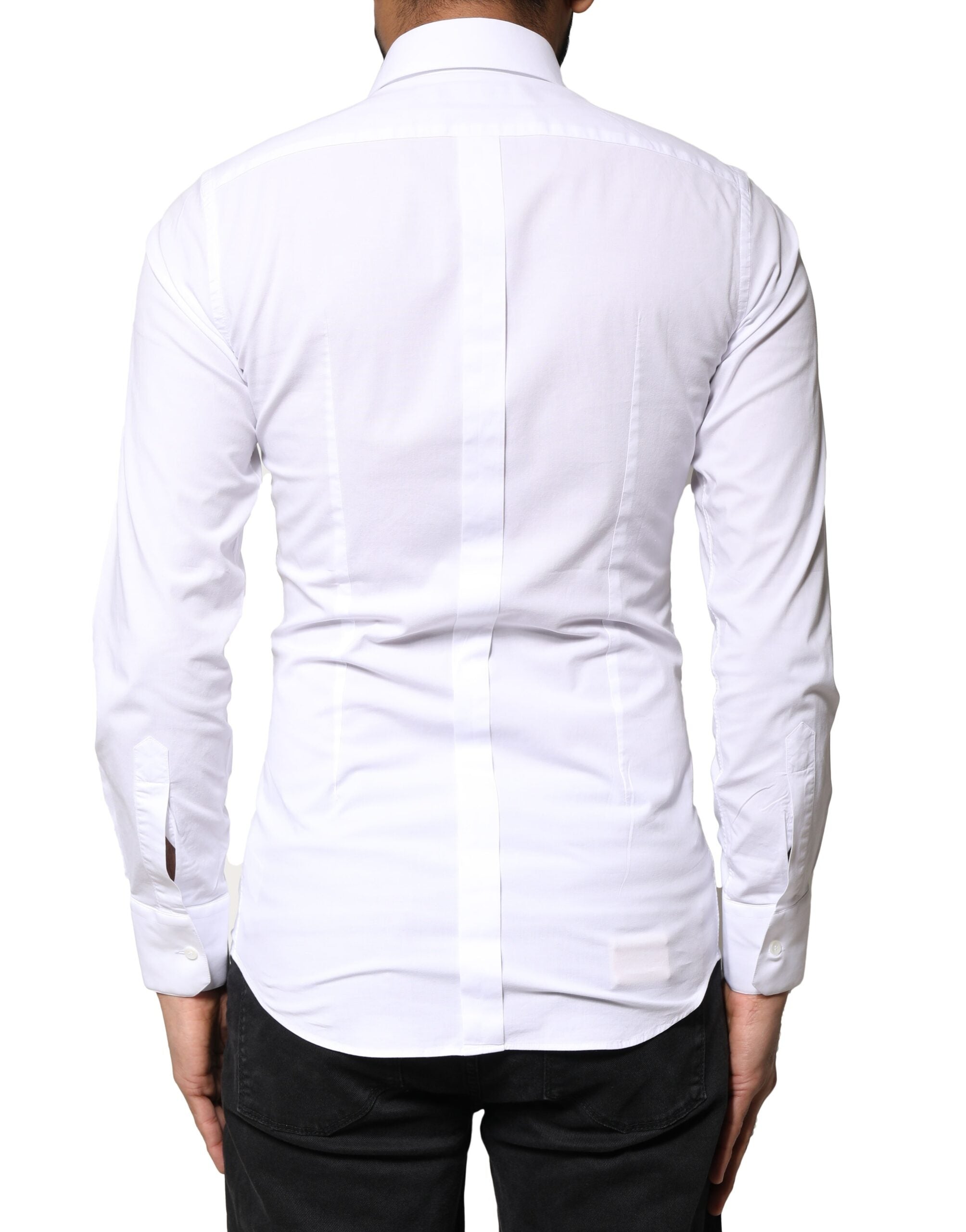 Dolce & Gabbana White GOLD Cotton Long Sleeves Dress Men's Shirt