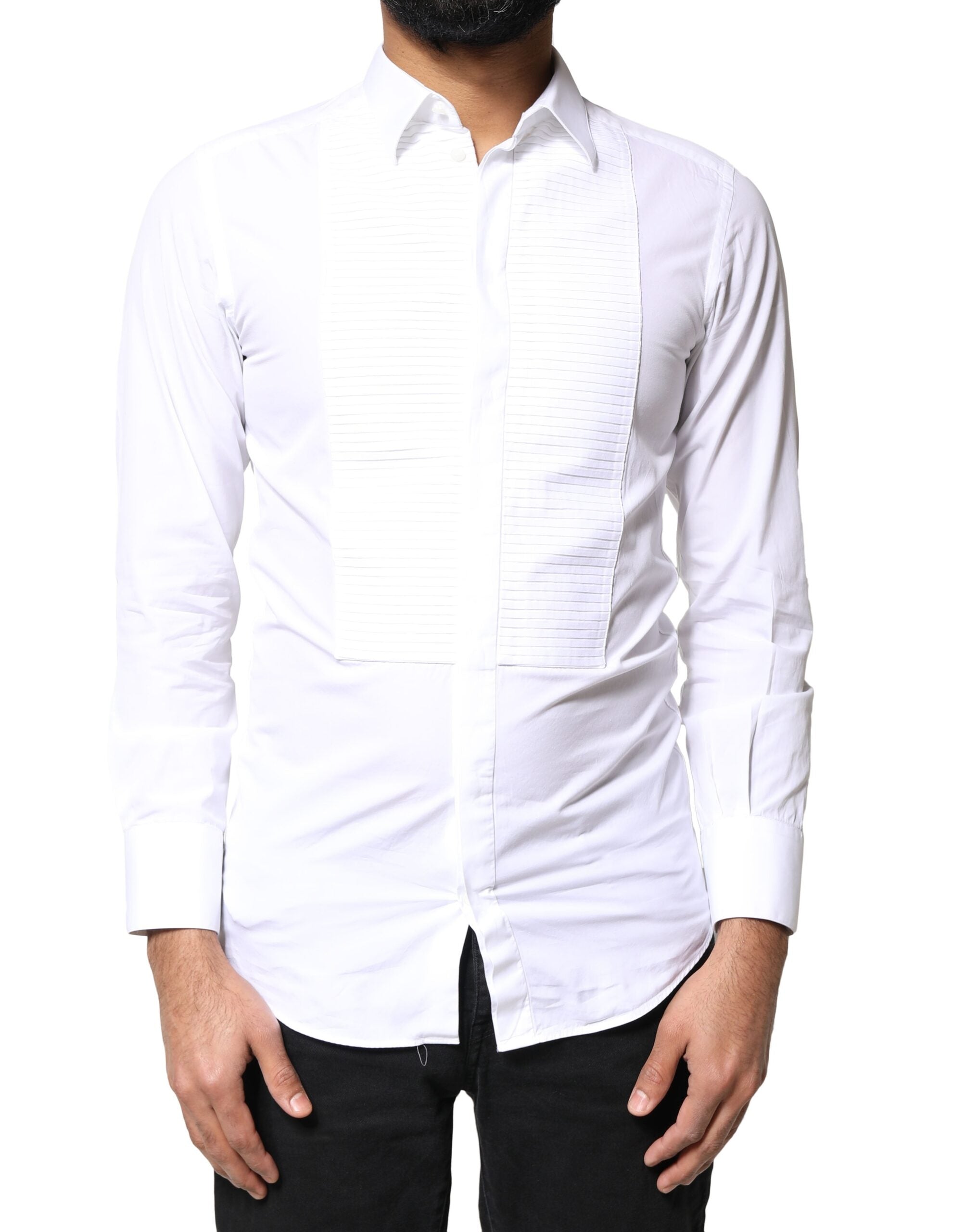 Dolce & Gabbana White GOLD Cotton Poplin Bib Men Dress Men's Shirt (Pre-Owned)