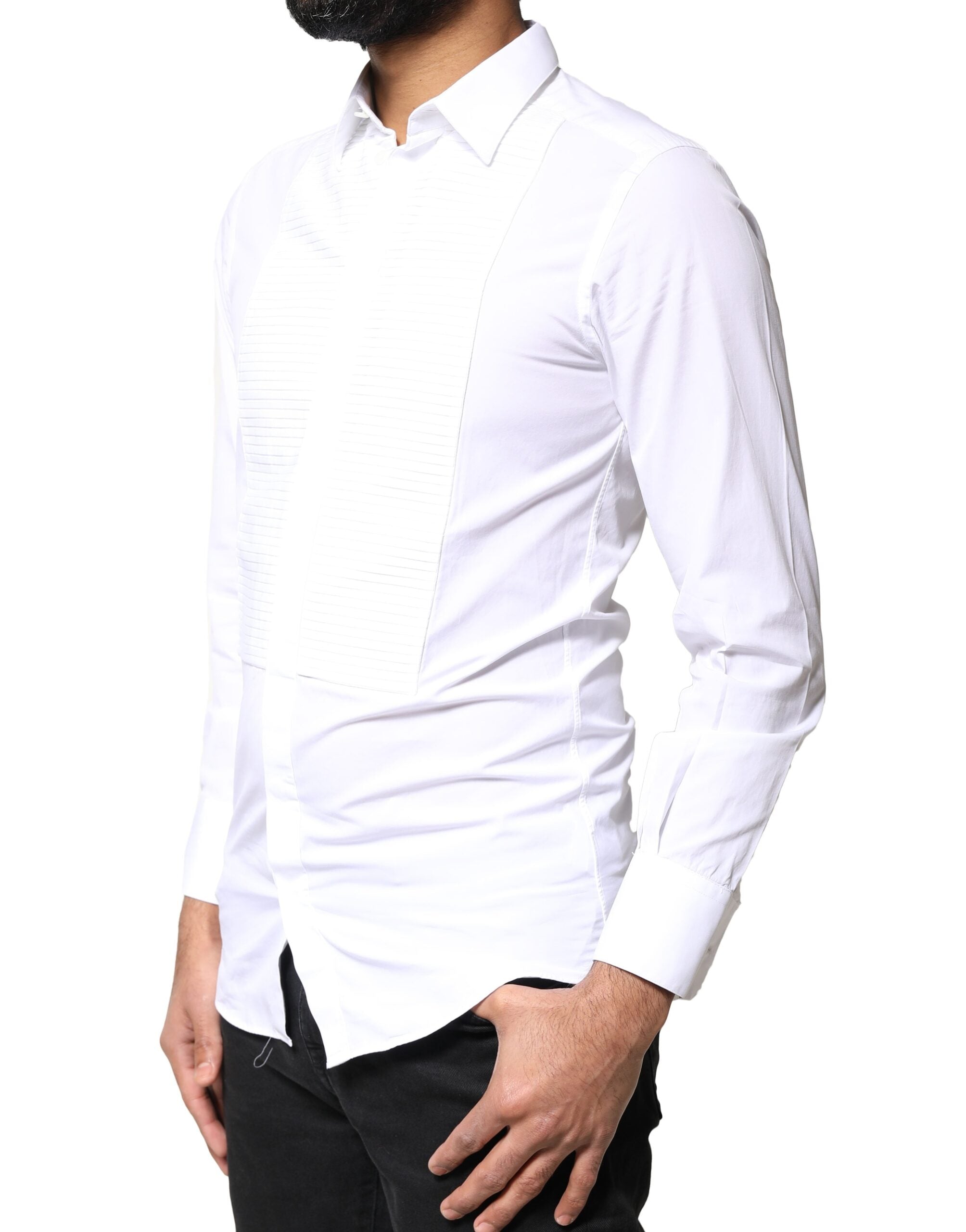 Dolce & Gabbana White GOLD Cotton Poplin Bib Men Dress Men's Shirt (Pre-Owned)