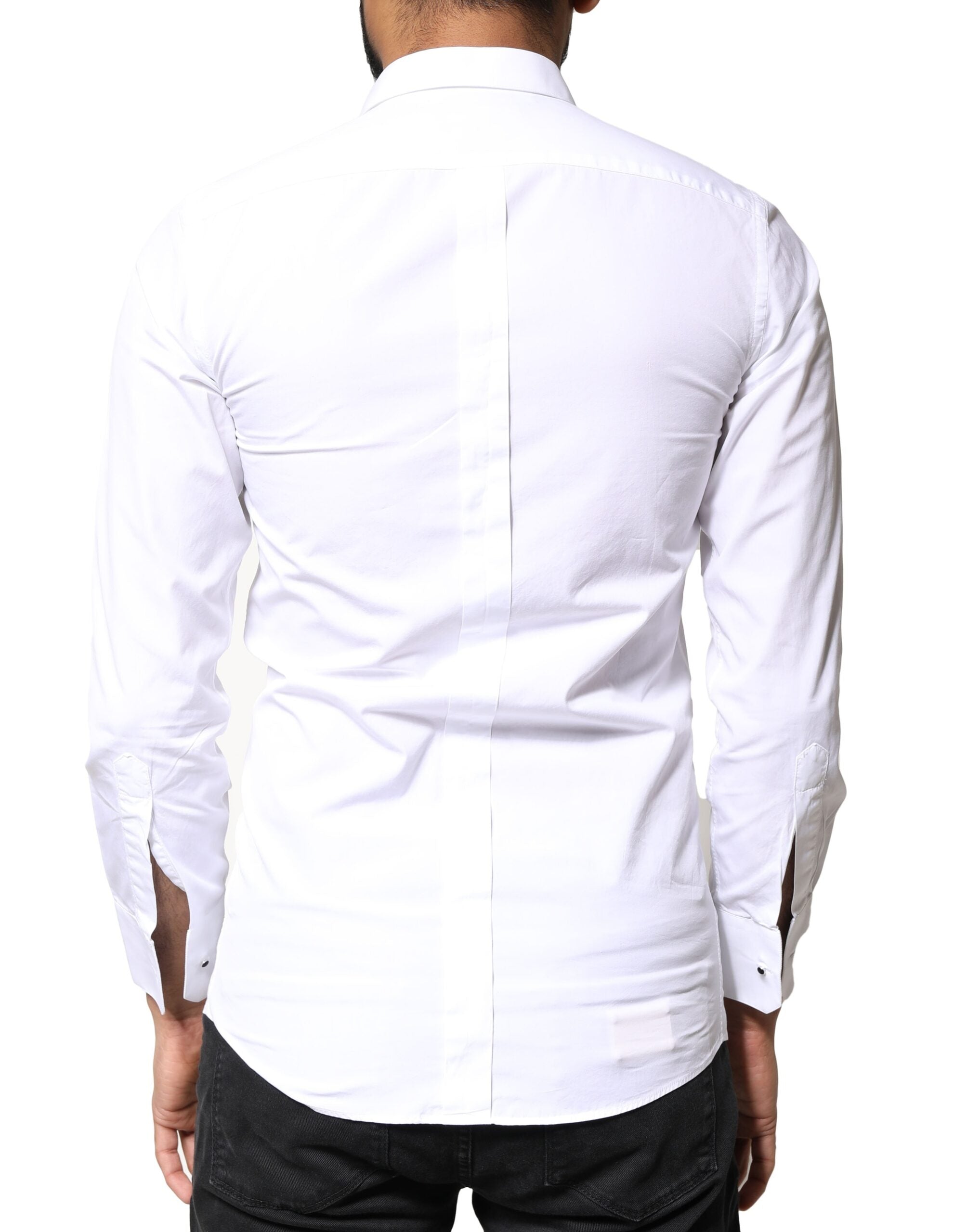 Dolce & Gabbana White GOLD Cotton Poplin Bib Men Dress Men's Shirt (Pre-Owned)