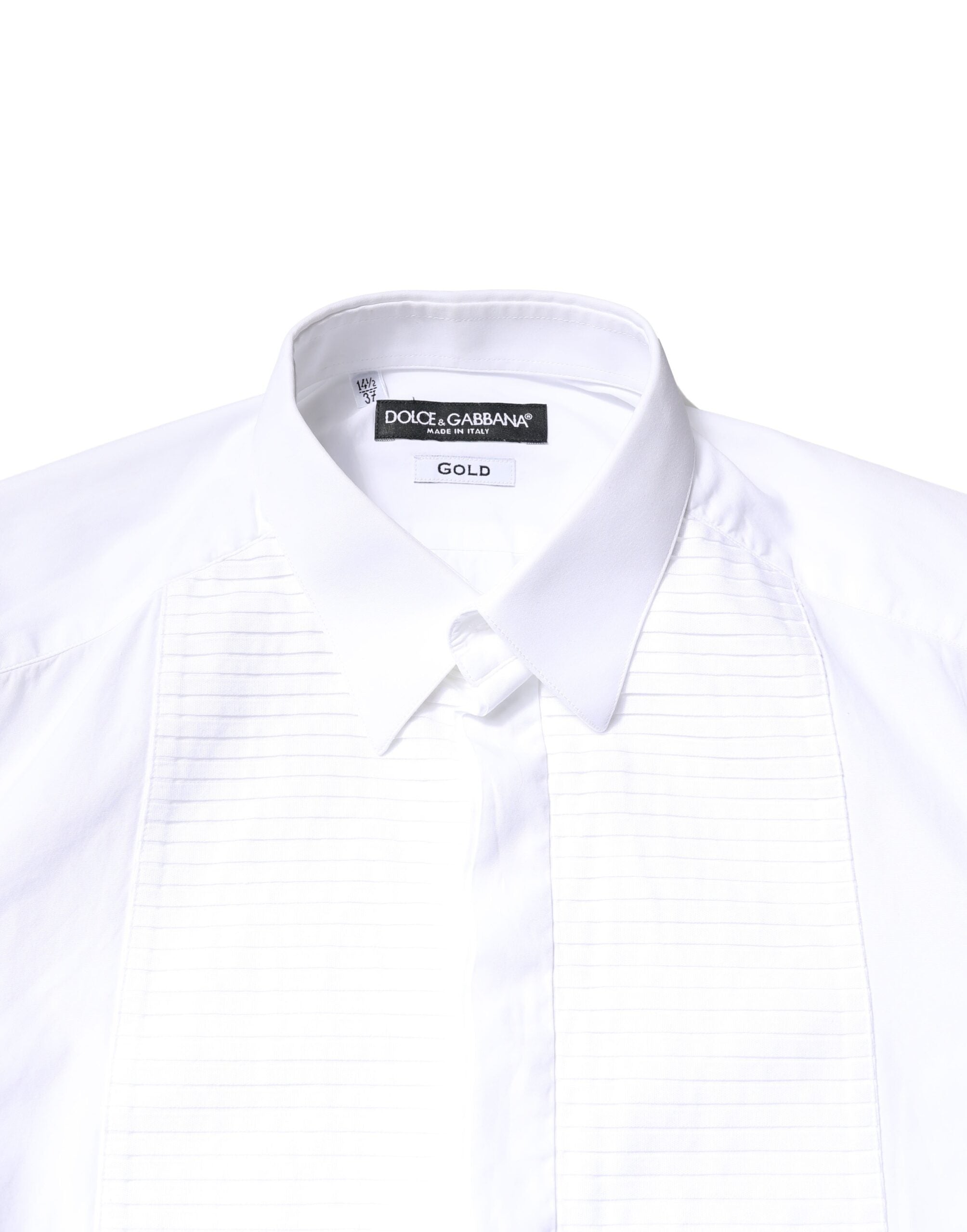 Dolce & Gabbana White GOLD Cotton Poplin Bib Men Dress Men's Shirt (Pre-Owned)
