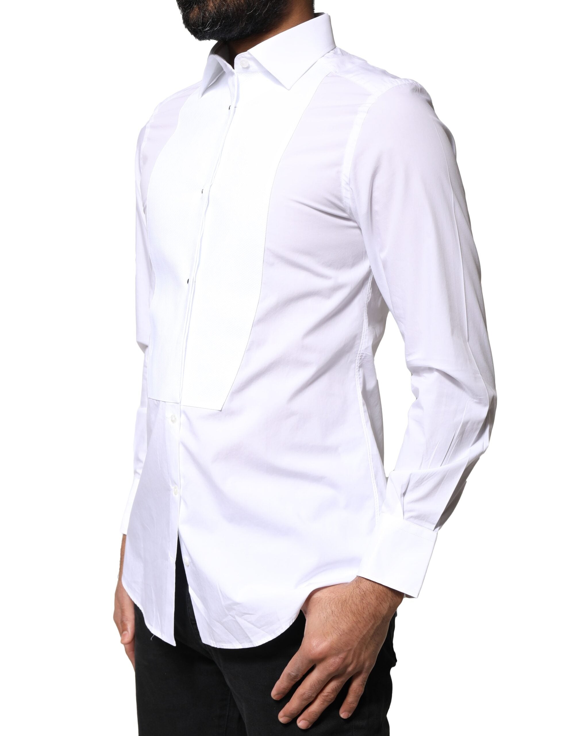 Dolce & Gabbana White Cotton Poplin Bib Formal Dress Men's Shirt (Pre-Owned)