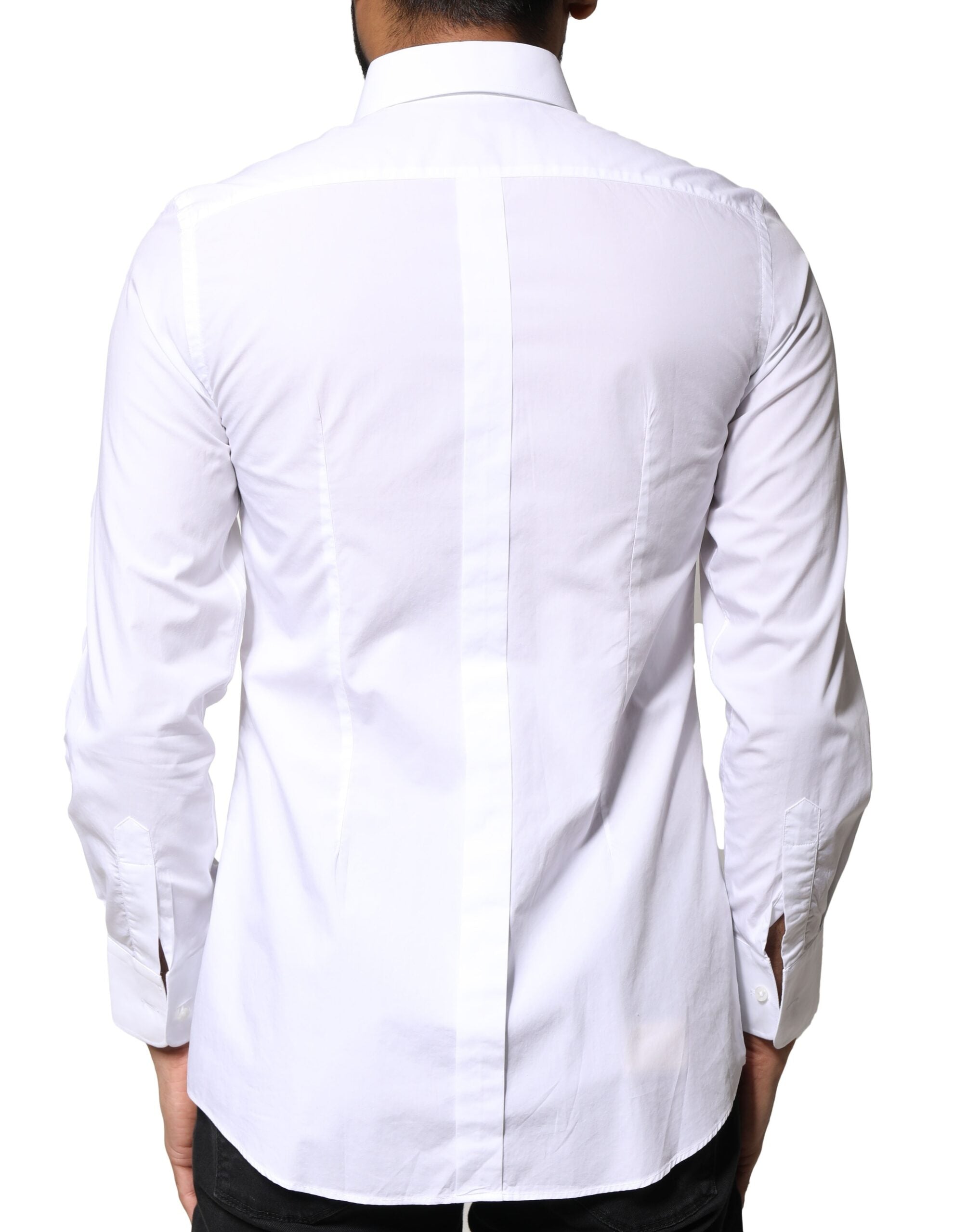 Dolce & Gabbana White Cotton Poplin Bib Formal Dress Men's Shirt (Pre-Owned)