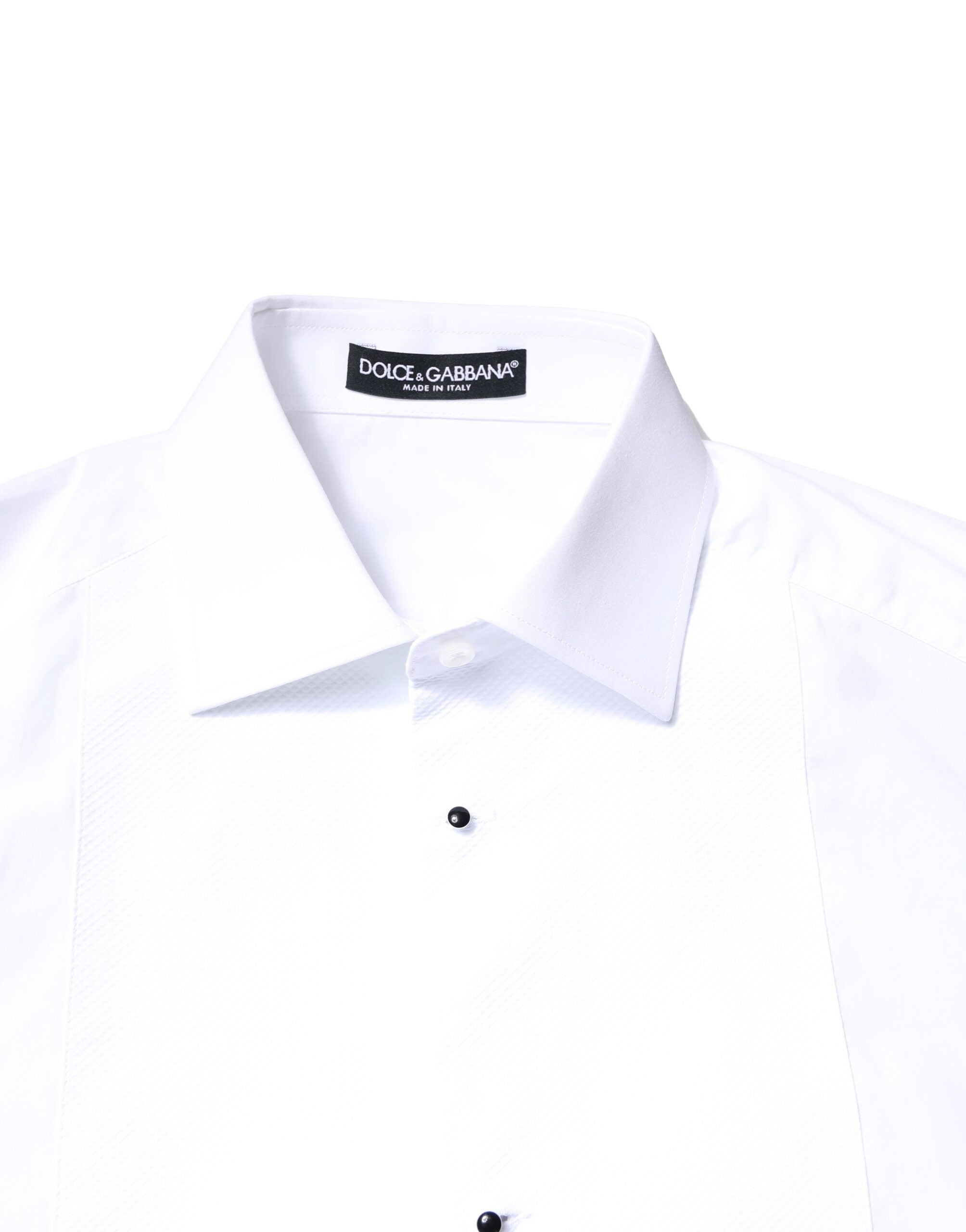 Dolce & Gabbana White Cotton Poplin Bib Formal Dress Men's Shirt (Pre-Owned)