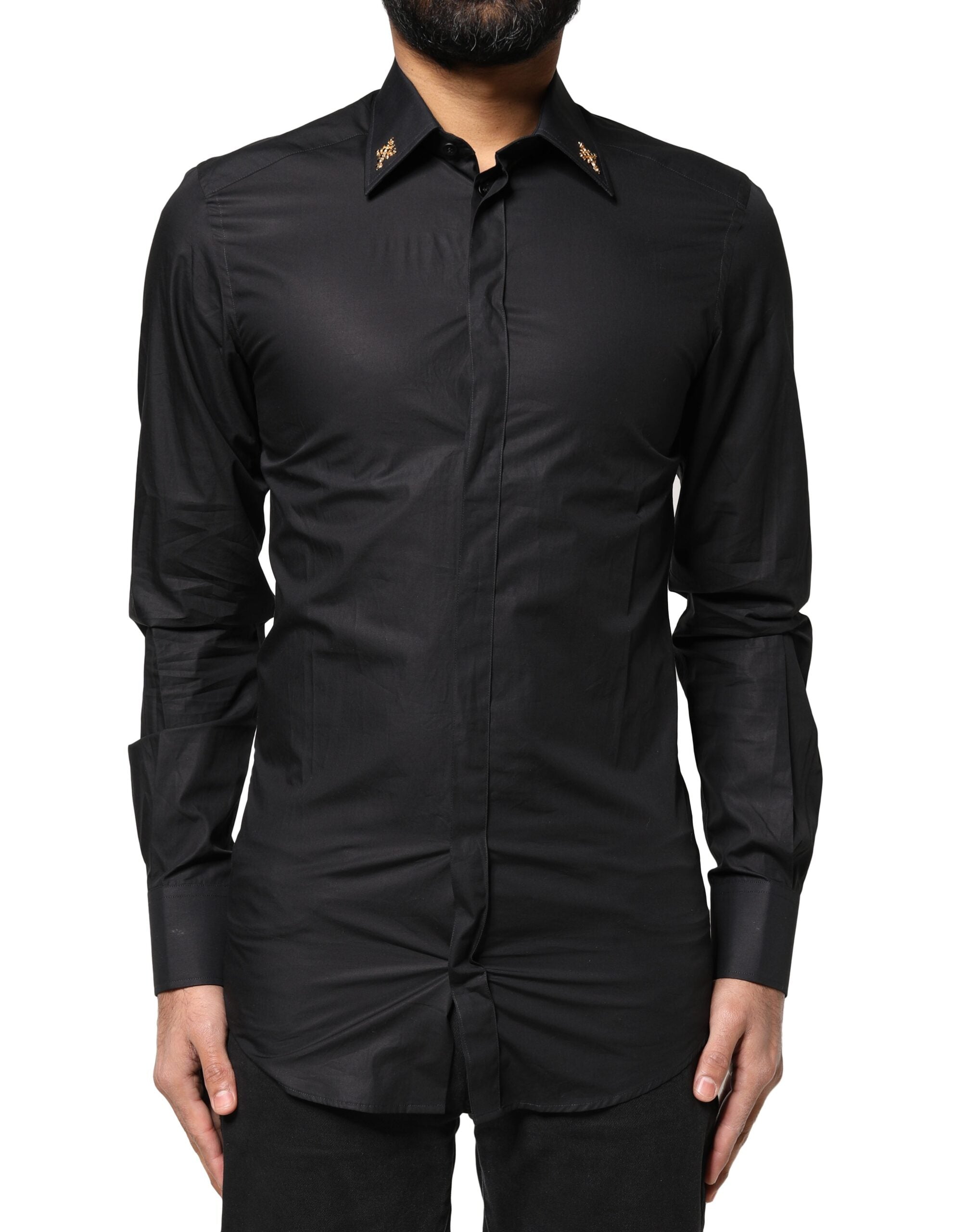 Dolce & Gabbana Black GOLD Cross Embellished Men Dress Men's Shirt