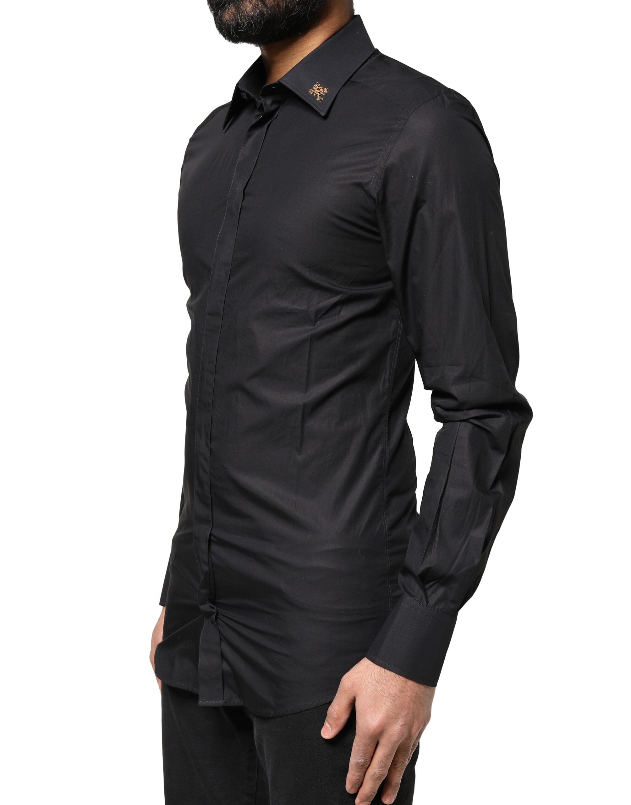 Dolce & Gabbana Black GOLD Cross Embellished Men Dress Men's Shirt