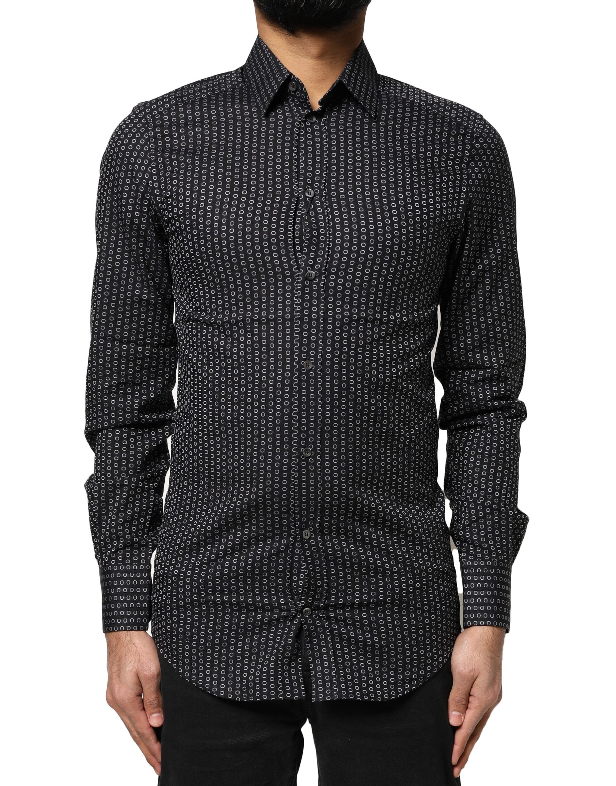 Dolce & Gabbana Black GOLD Patterned Cotton Men Dress Men's Shirt