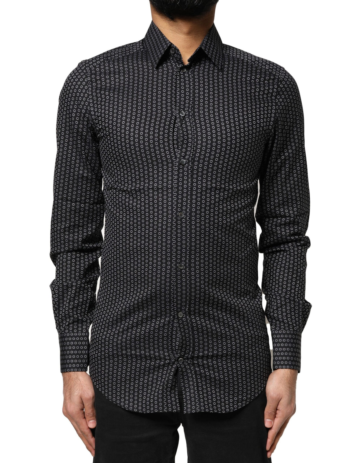 Dolce & Gabbana Black GOLD Patterned Cotton Men Dress Men's Shirt