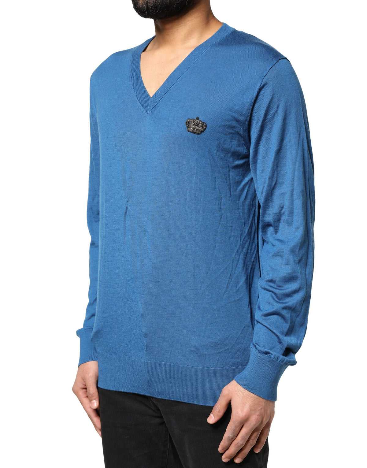 Dolce & Gabbana Blue Cashmere Crown V-neck Pullover Men's Sweater (Pre-Owned)