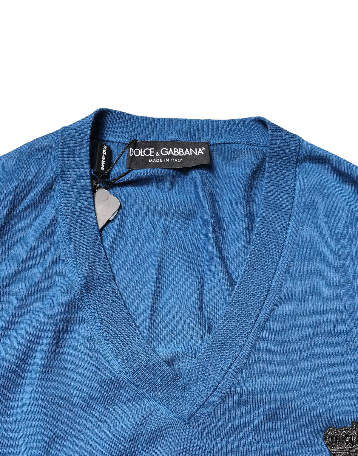 Dolce & Gabbana Blue Cashmere Crown V-neck Pullover Men's Sweater (Pre-Owned)