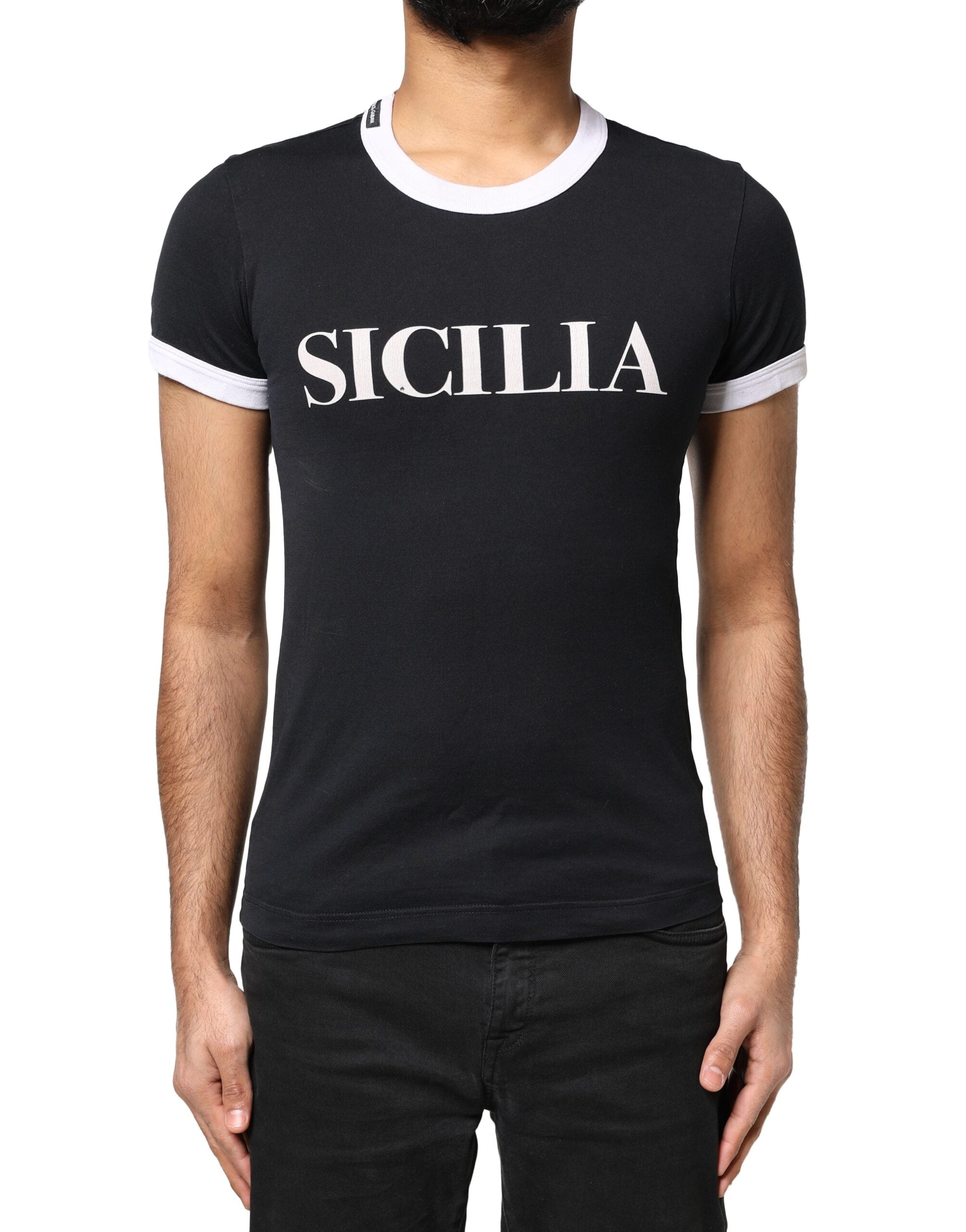 Dolce & Gabbana Black Sicilia Crew Neck Short Sleeve Men's T-shirt (Pre-Owned)