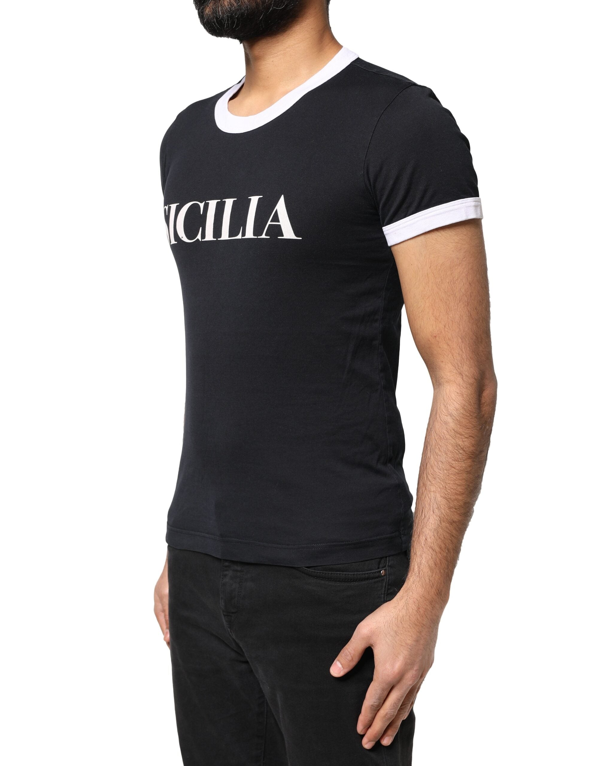 Dolce & Gabbana Black Sicilia Crew Neck Short Sleeve Men's T-shirt (Pre-Owned)