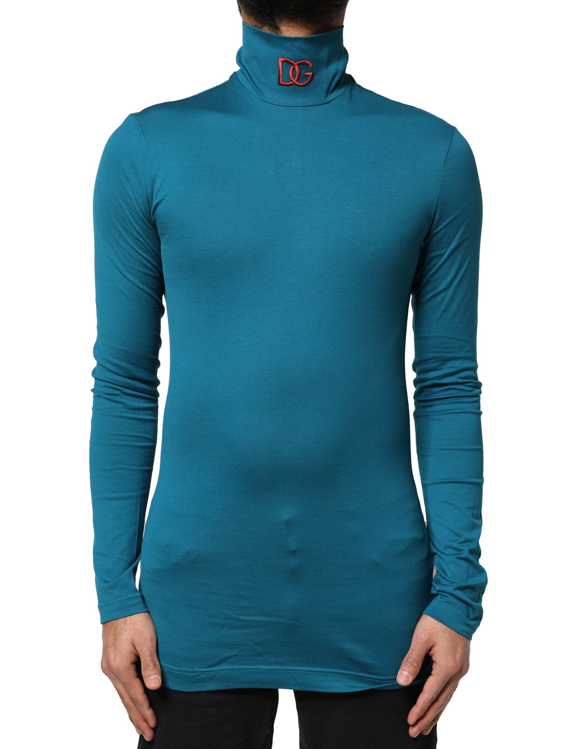 Dolce & Gabbana Blue Cotton Turtleneck Long Sleeves Men's Sweater