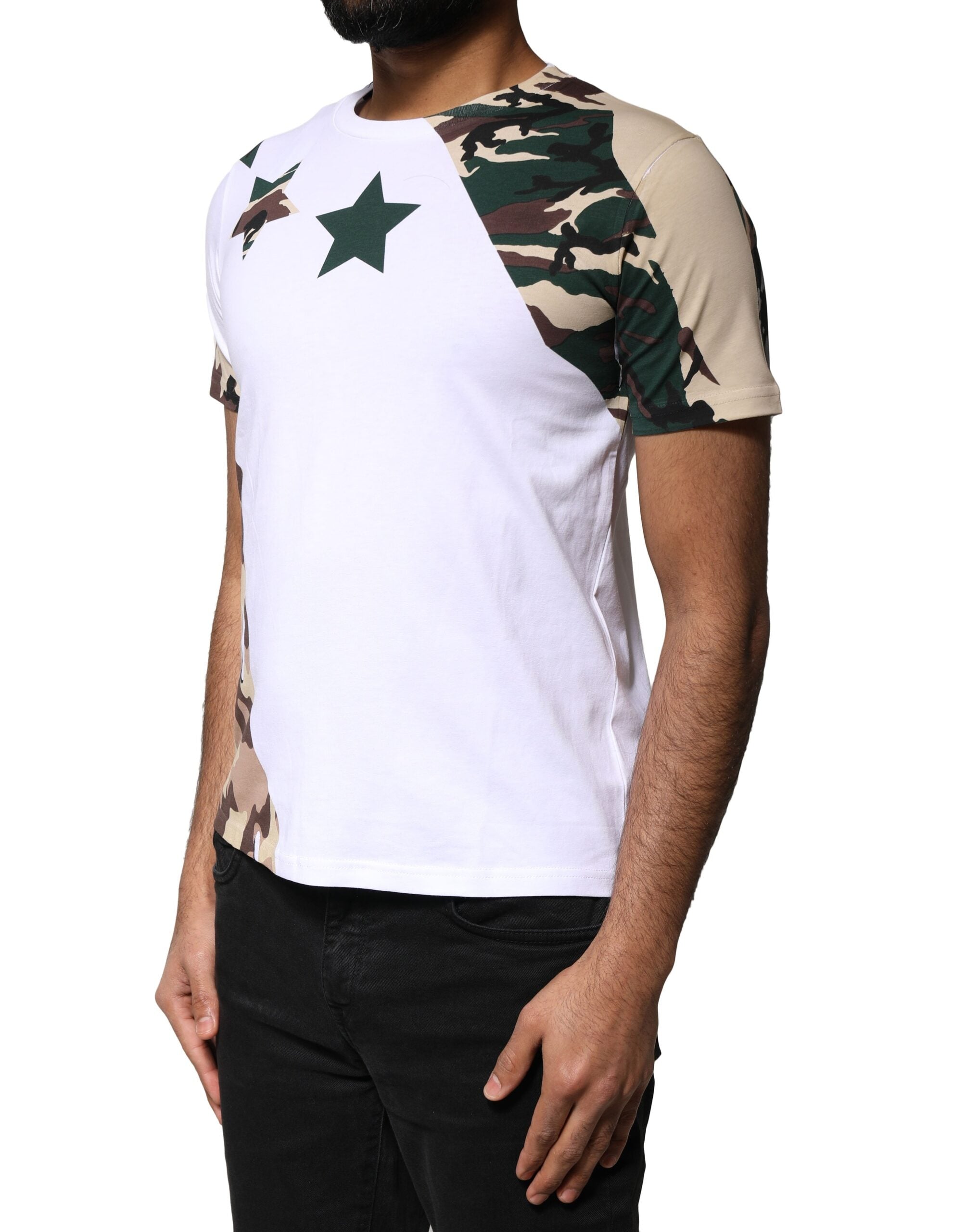 Dolce & Gabbana White Camouflage Stars Crew Neck Men's T-shirt (Pre-Owned)