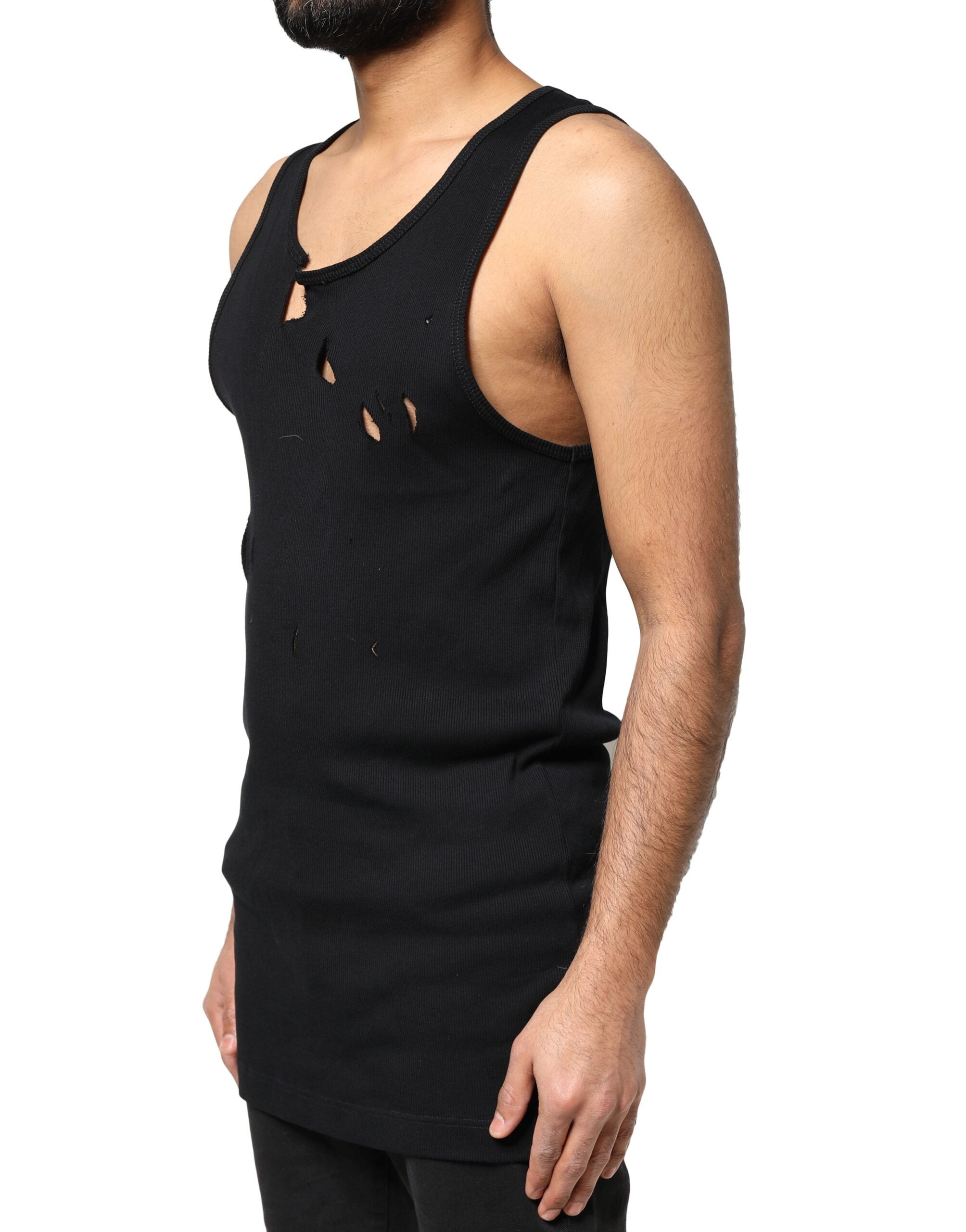 Dolce & Gabbana Black Cotton Rip Style Sleeveless Men Tank Men's T-shirt