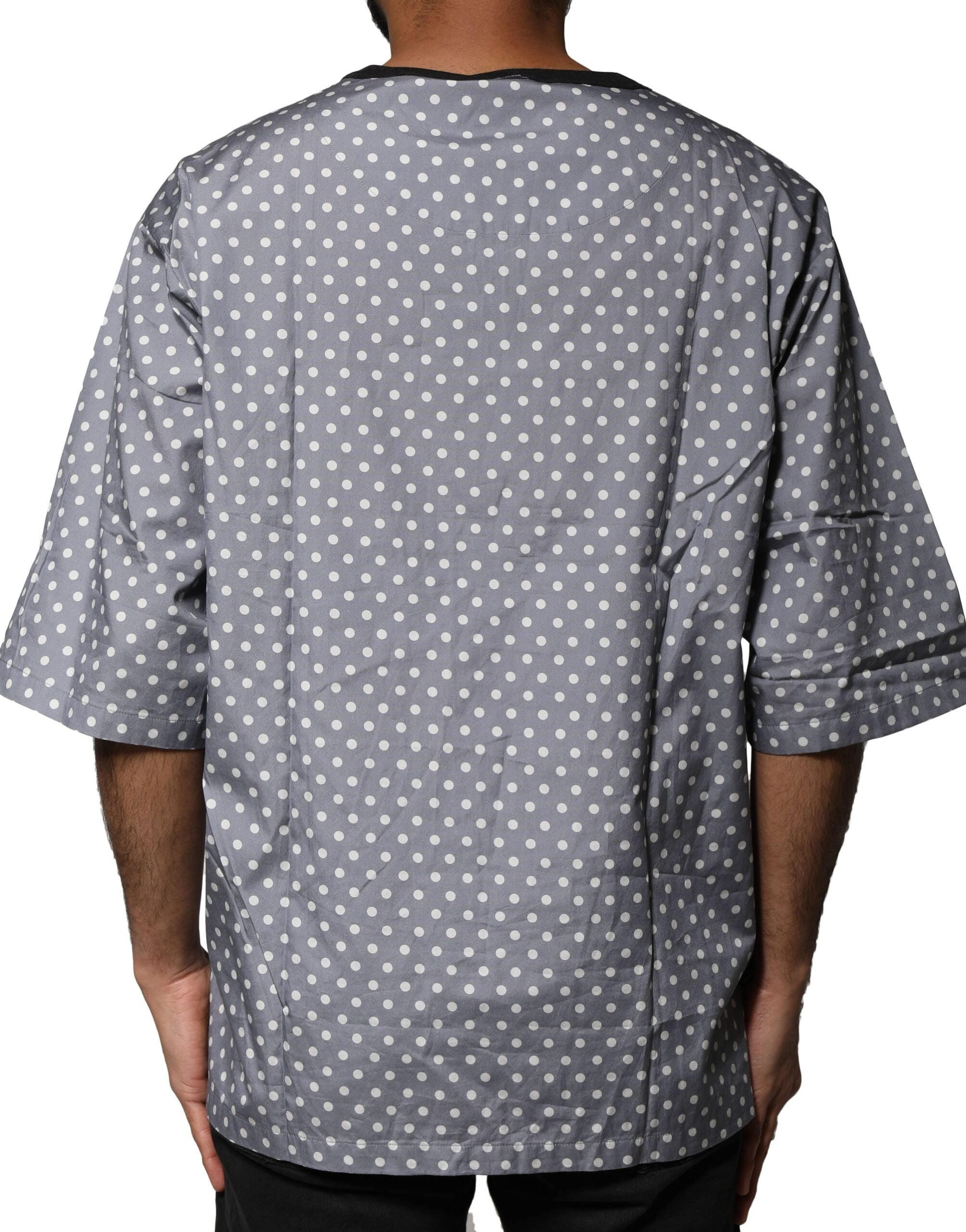 Dolce & Gabbana Gray Polka Dot Pin-Up Print Crew Neck Men's T-shirt