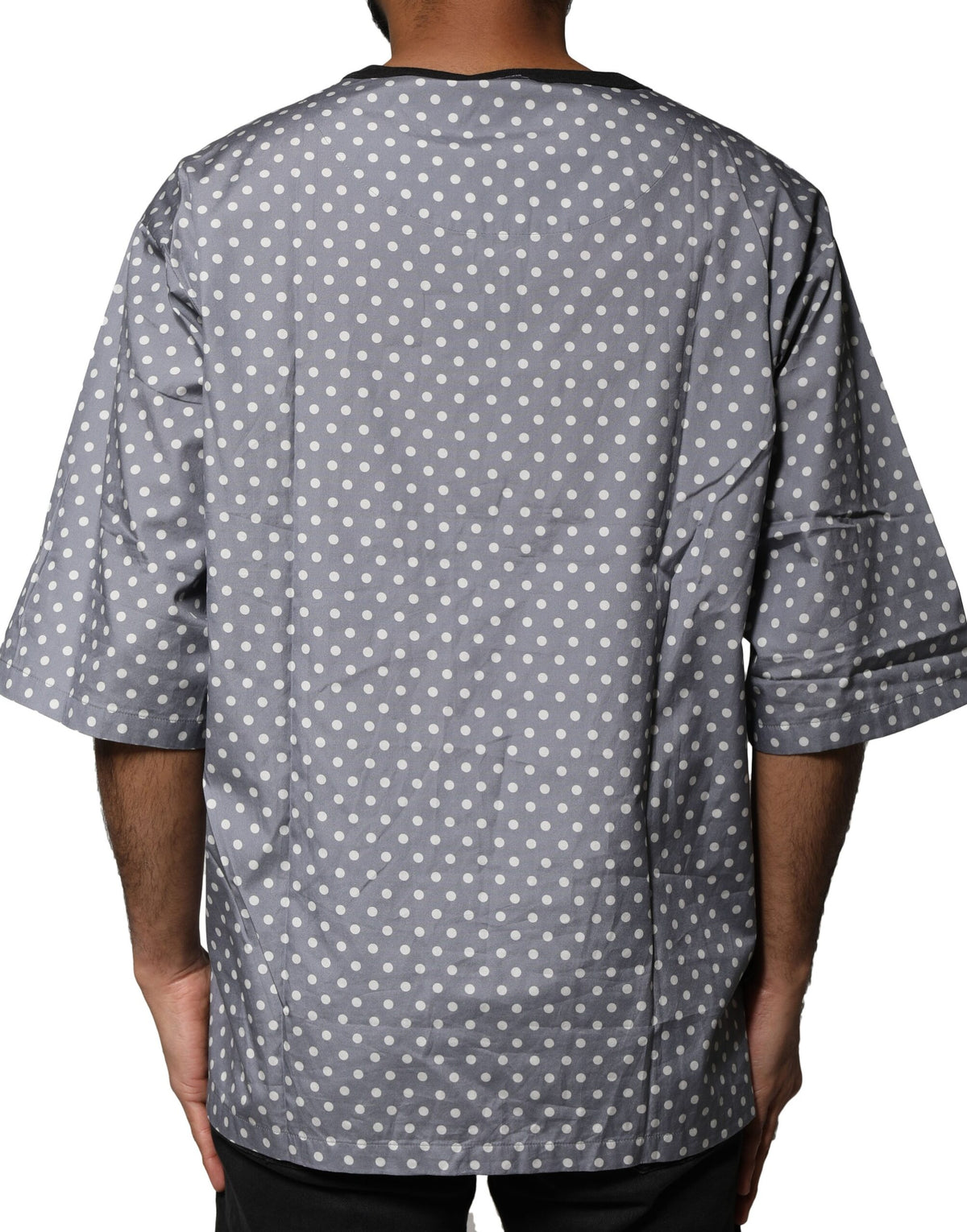 Dolce & Gabbana Gray Polka Dot Pin-Up Print Crew Neck Men's T-shirt