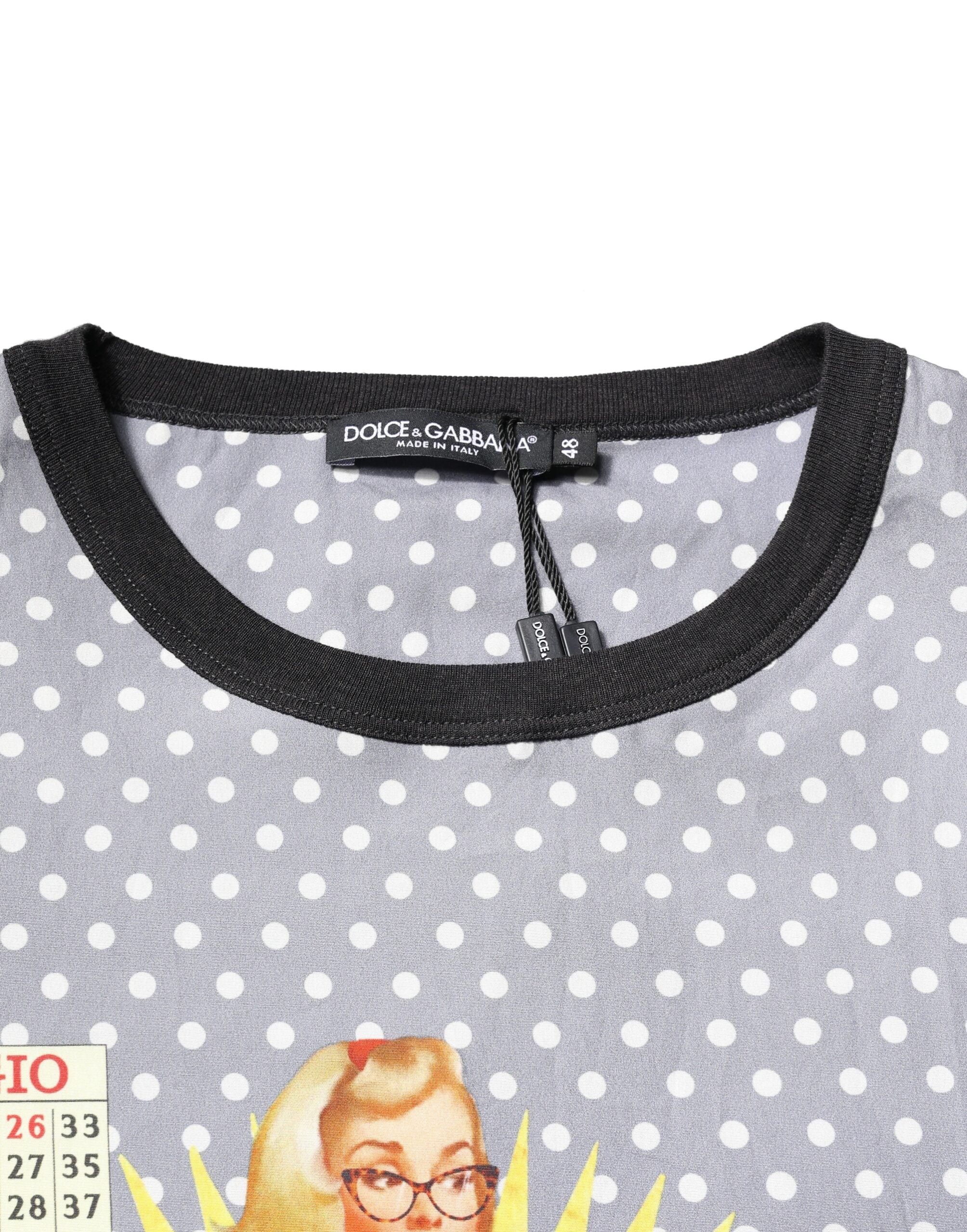 Dolce & Gabbana Gray Polka Dot Pin-Up Print Crew Neck Men's T-shirt (Pre-Owned)