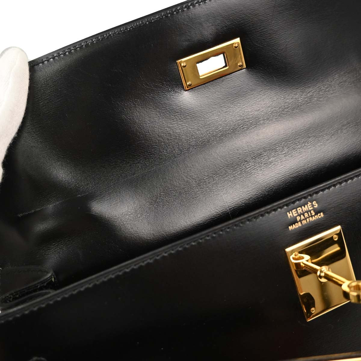 Hermes Kelly Sellier Box Calf Black Calfskin Handbag (Pre-Owned)