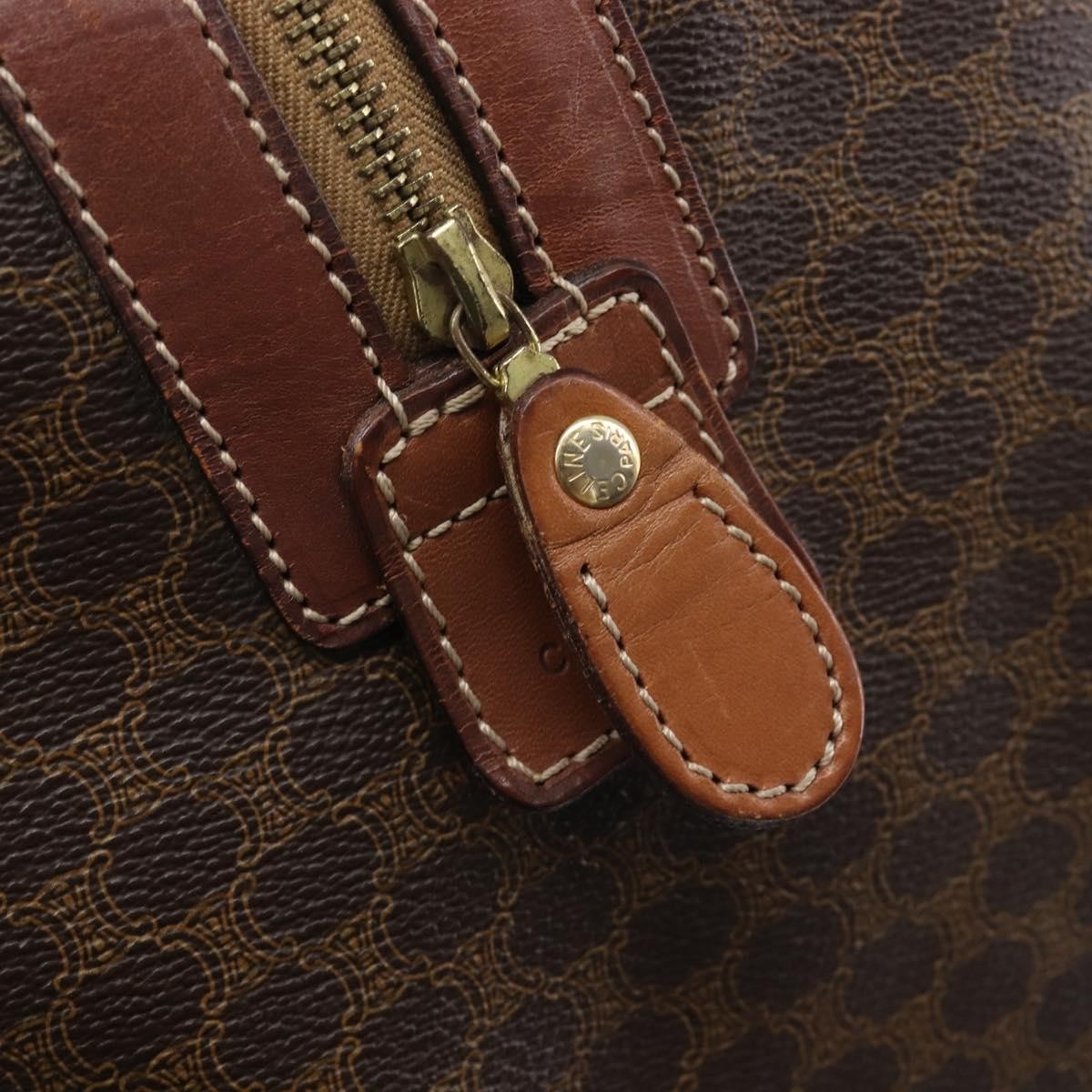 Celine Vintage Duffle Macadam Coated Canvas Brown Canvas Handbag (Pre-Owned)