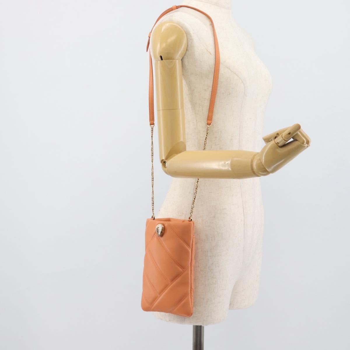 Bvlgari Serpenti Cabochon Phone Holder On Chain Diagonal Quilted Leather Orange Leather Clutche & Pouche Bag (Pre-Owned)