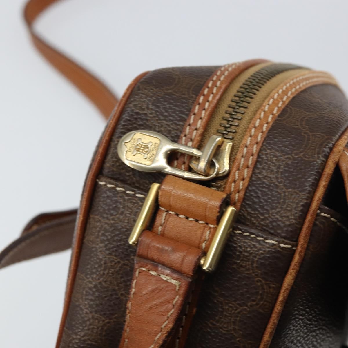 Celine Vintage Macadam Canvas And Leather Brown Canvas Shoulder Bag Bag (Pre-Owned)