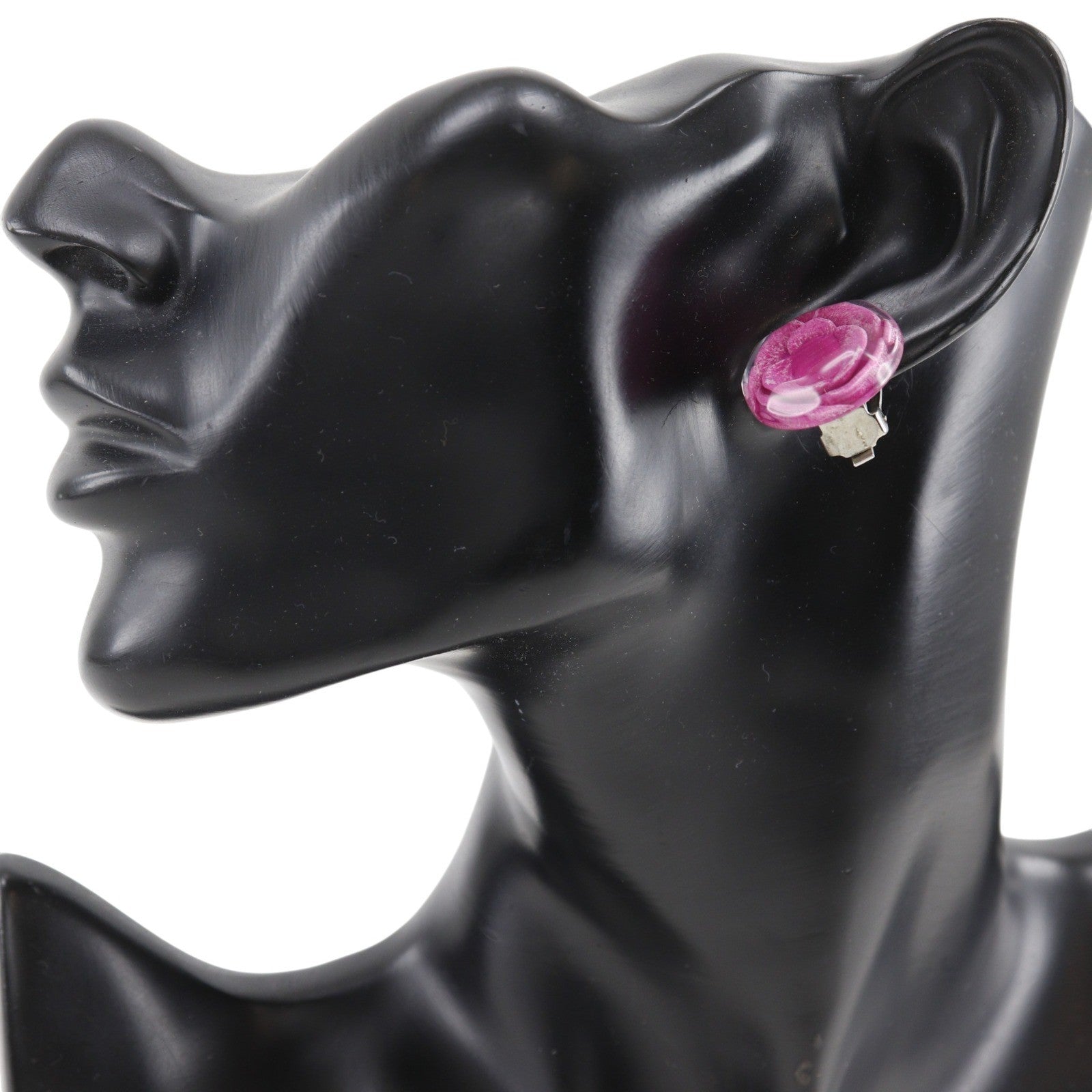 Chanel Camellia Clip-On Resin Pink Plastic Earrings Jewelry (Pre-Owned)