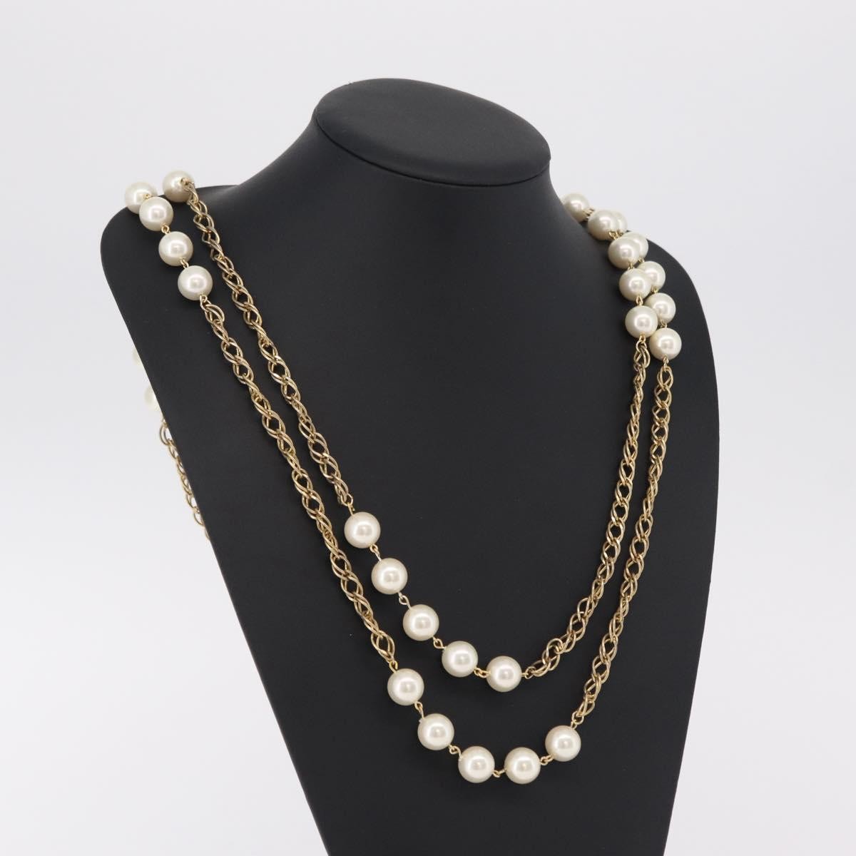 Chanel Vintage Double Pearl Station Long Chain Metal And Faux Pearls Gold Gold_Plated Necklace Jewelry (Pre-Owned)