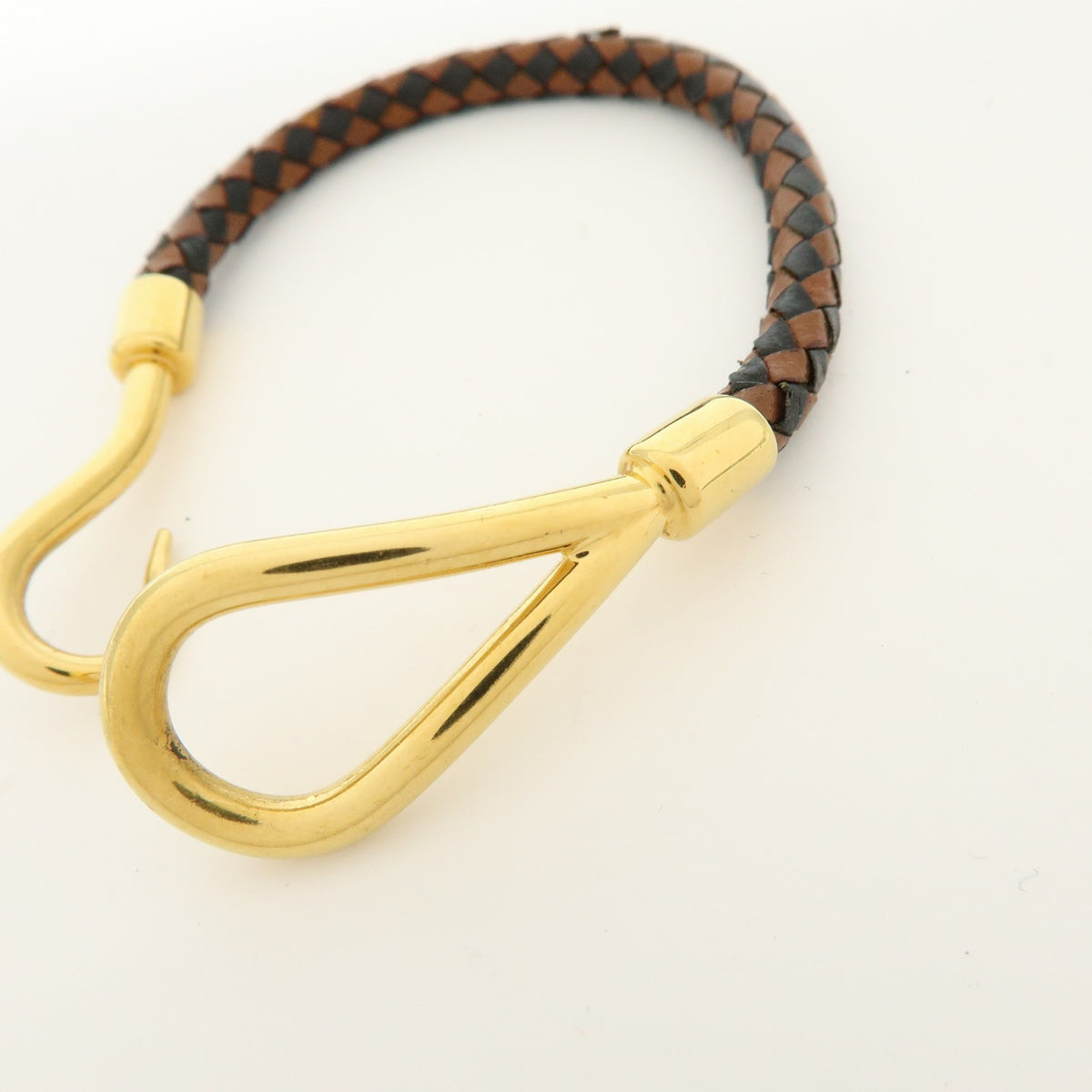 Hermes Jumbo Hook Braided Leather And Metal Brown Leather Bracelet Jewelry (Pre-Owned)