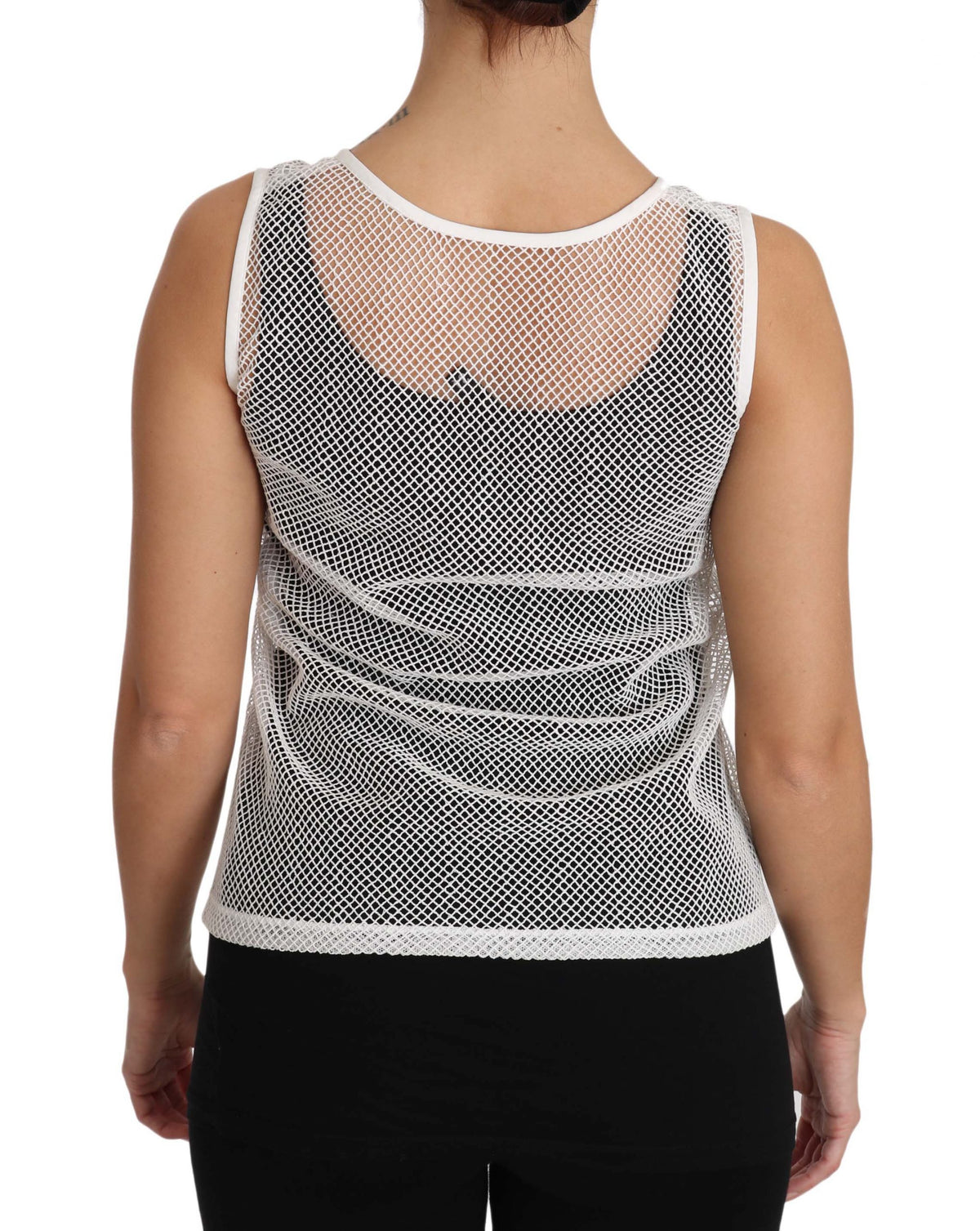 Dolce & Gabbana White Net Transparent Sleeveless Tank Women's Top