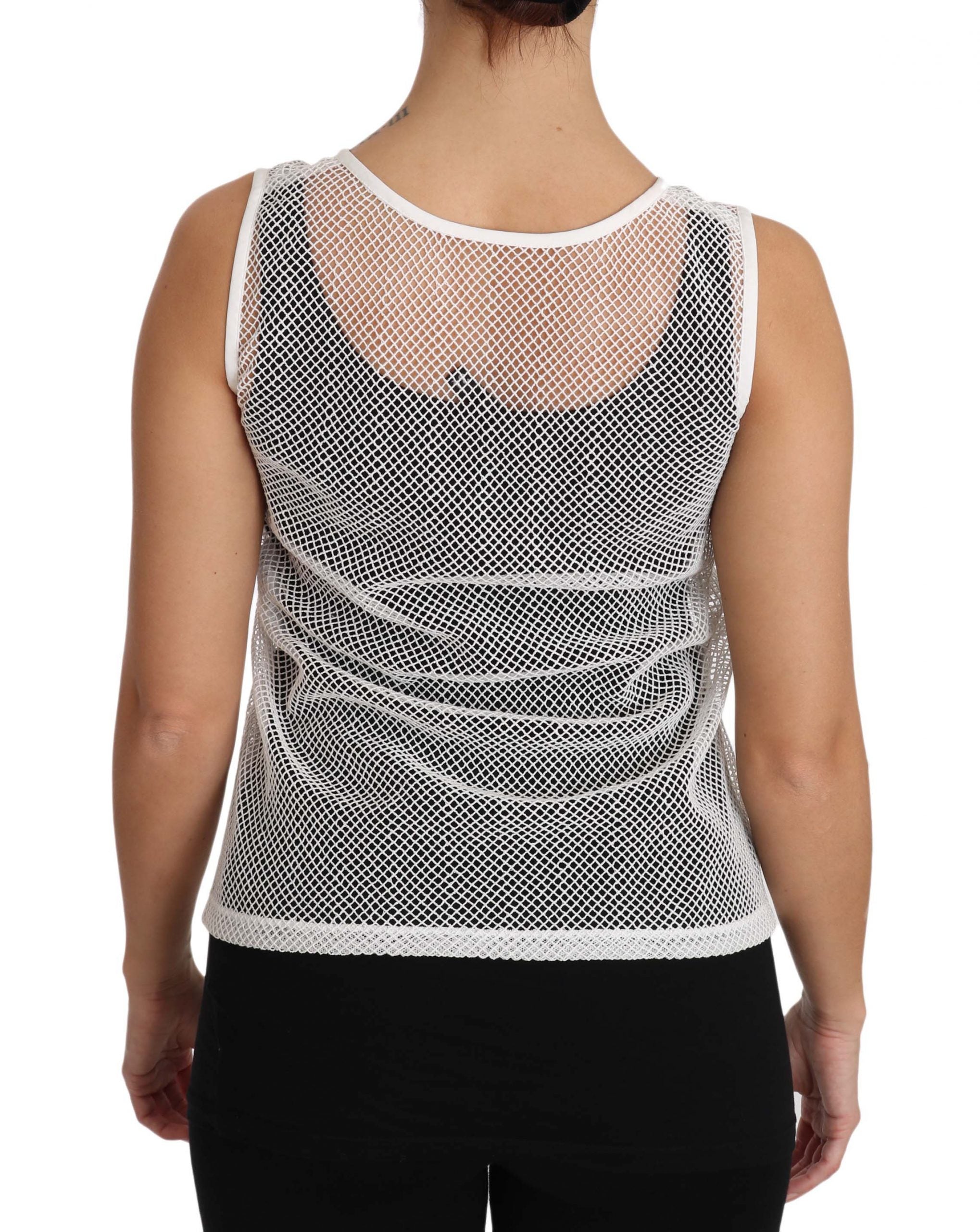 Dolce & Gabbana White Net Transparent Sleeveless Tank Women's Top