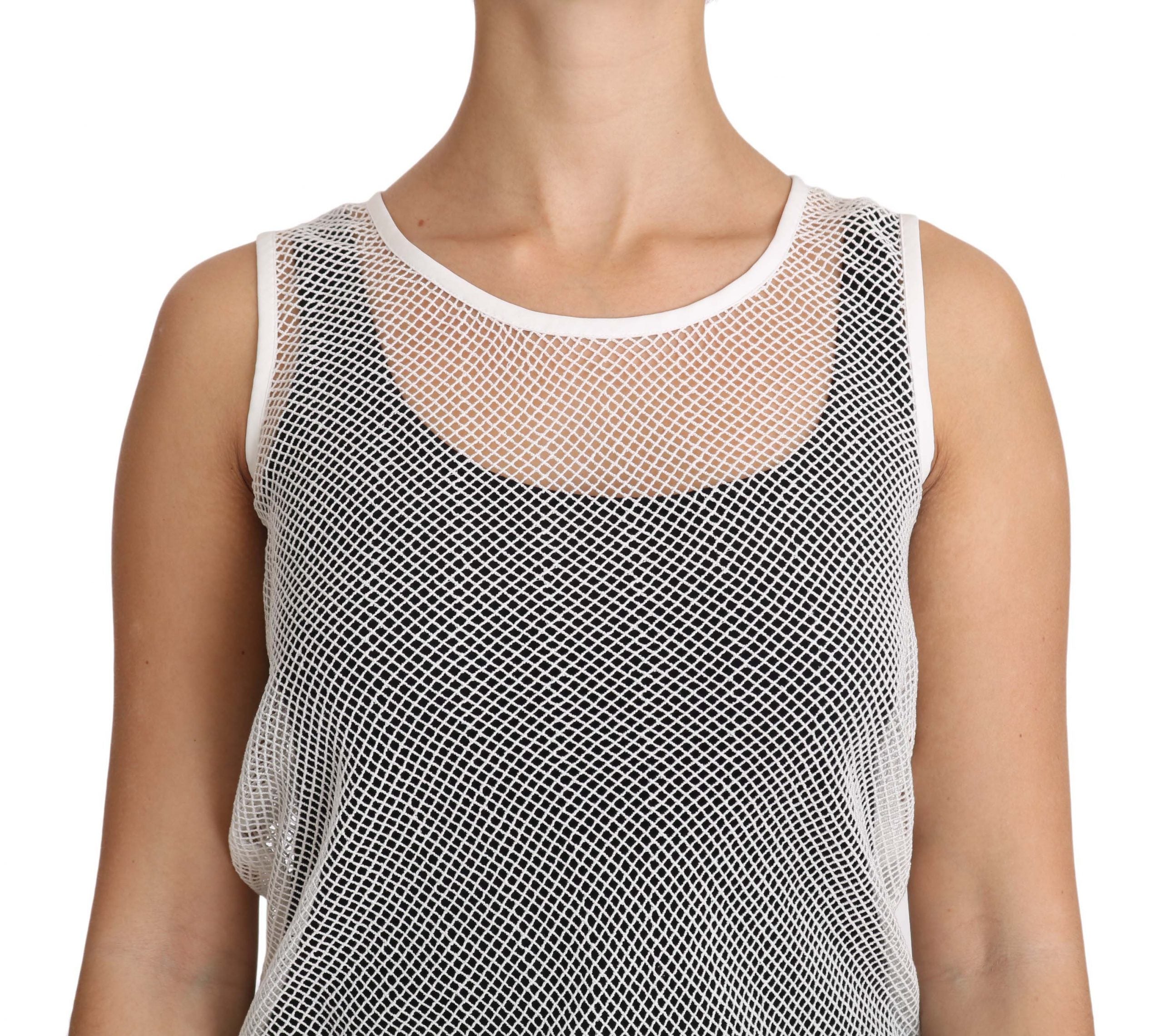 Dolce & Gabbana White Net Transparent Sleeveless Tank Women's Top
