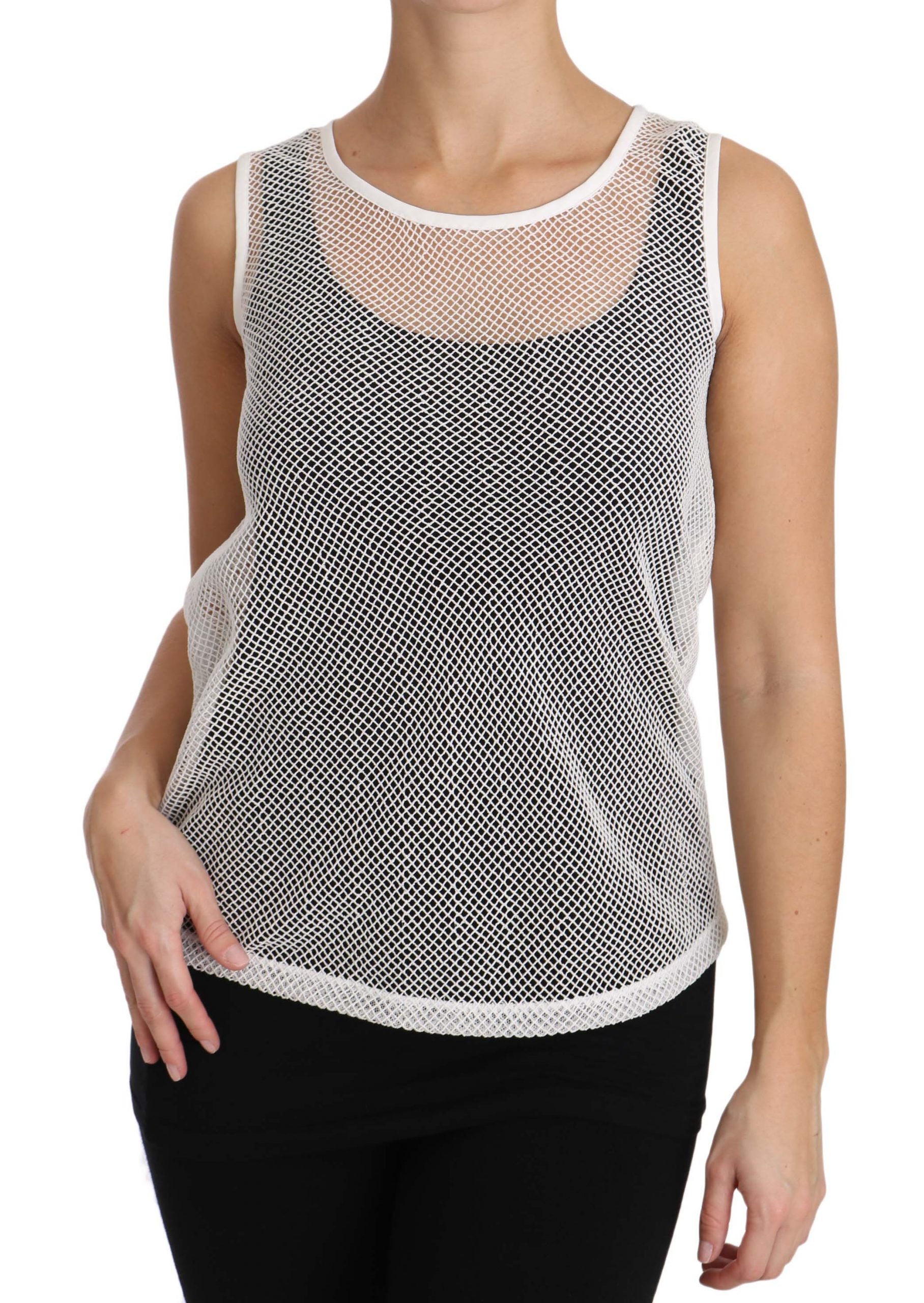 Dolce & Gabbana White Net Transparent Sleeveless Tank Women's Top