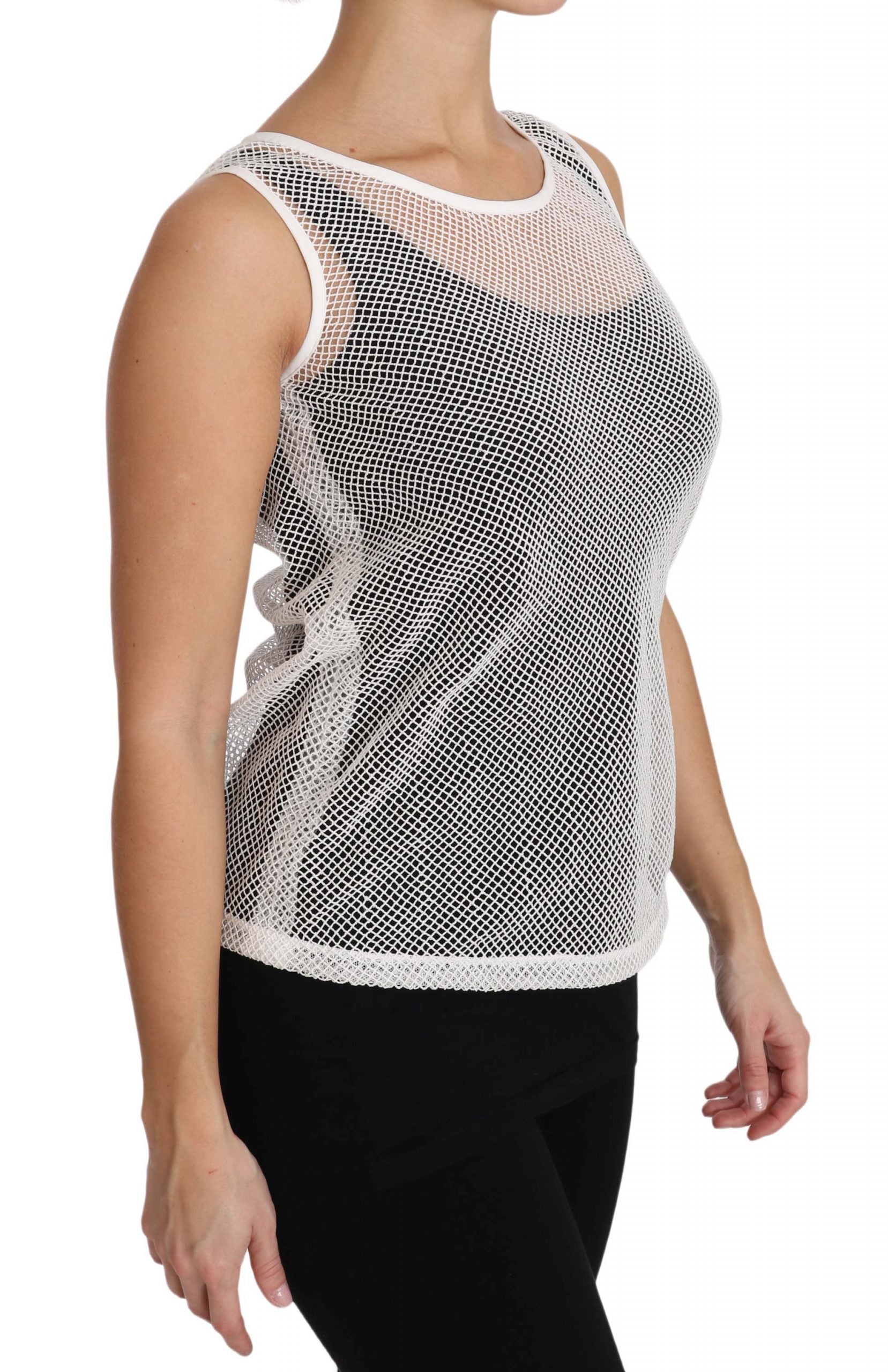Dolce & Gabbana White Net Transparent Sleeveless Tank Women's Top