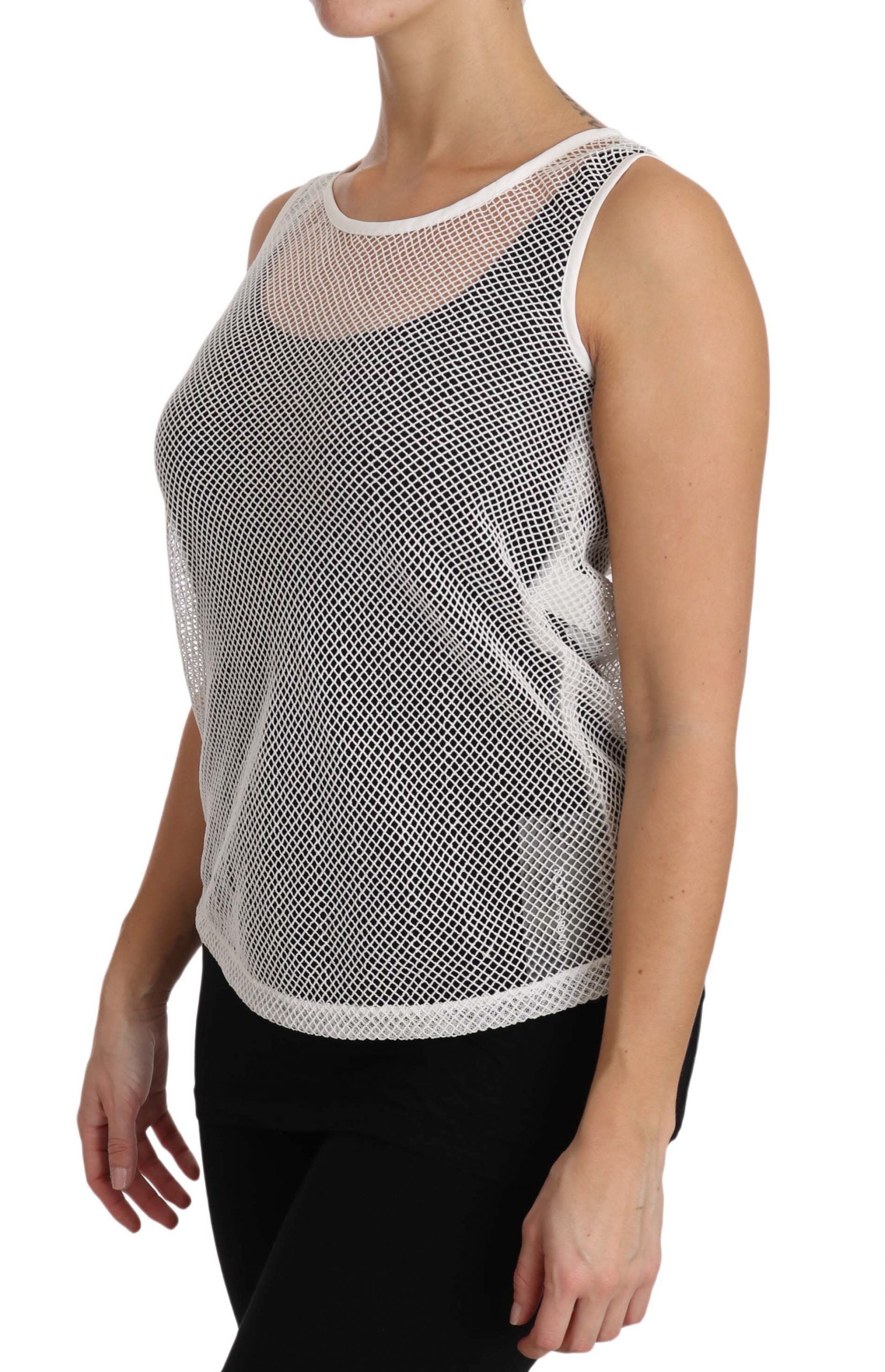 Dolce & Gabbana White Net Transparent Sleeveless Tank Women's Top