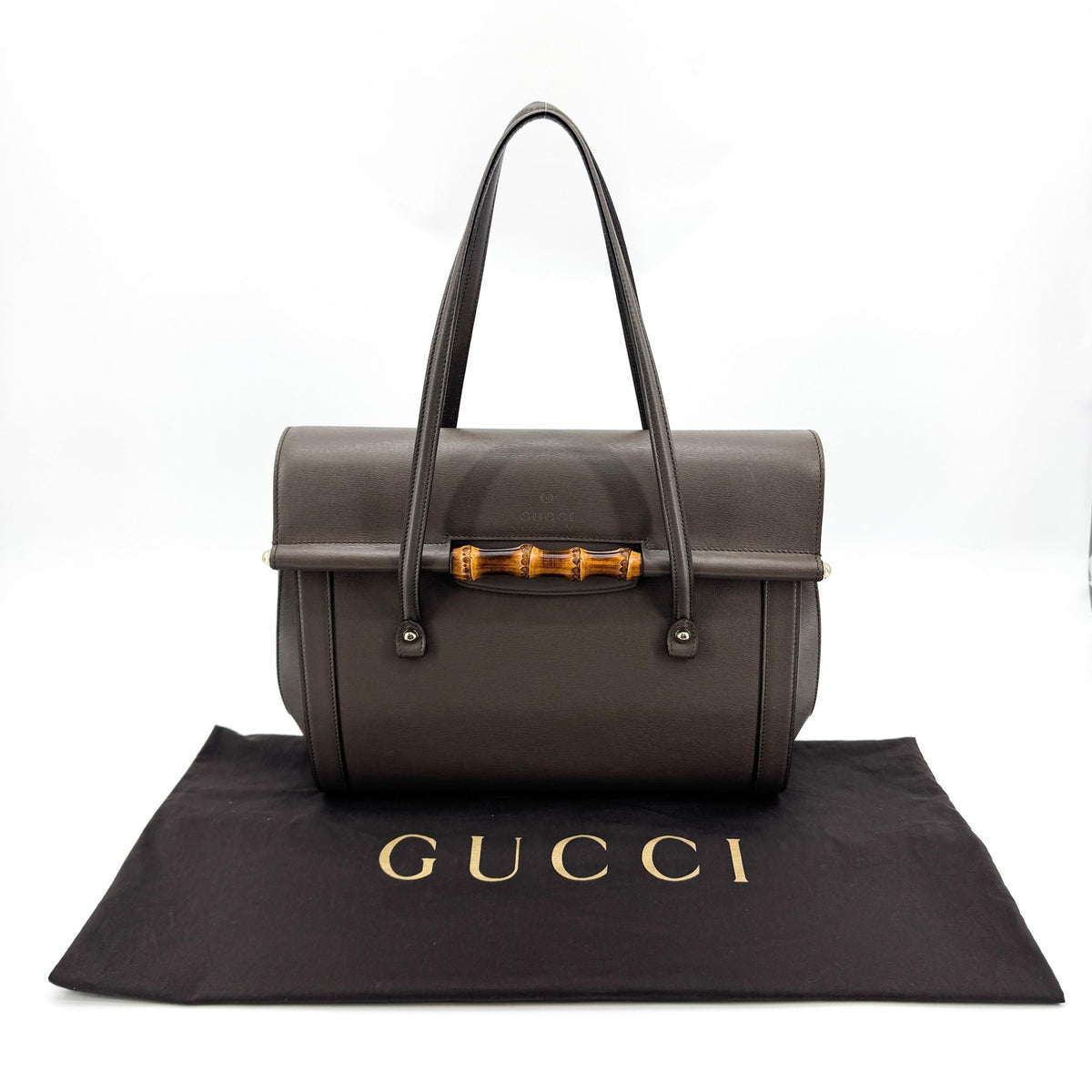 Gucci Bamboo Bullet Top Handle Leather Brown Leather Handbag (Pre-Owned)