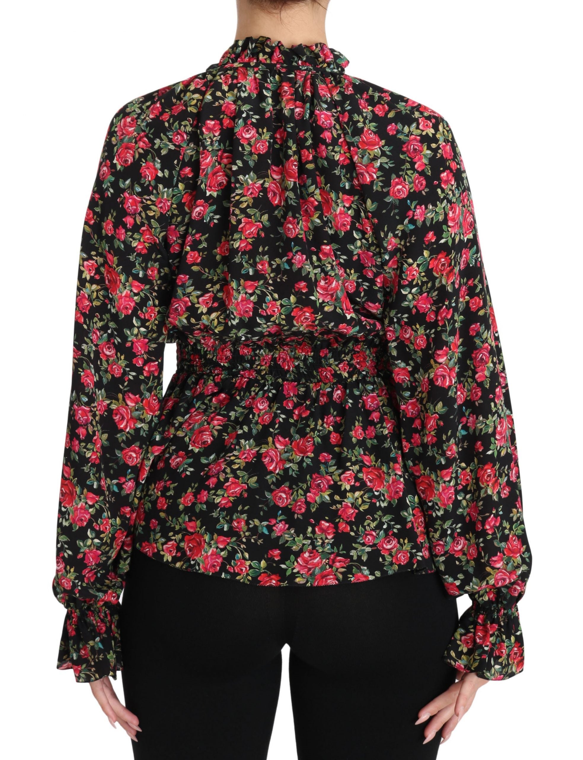 Dolce & Gabbana Black Rose Print Floral Shirt Top Women's Blouse