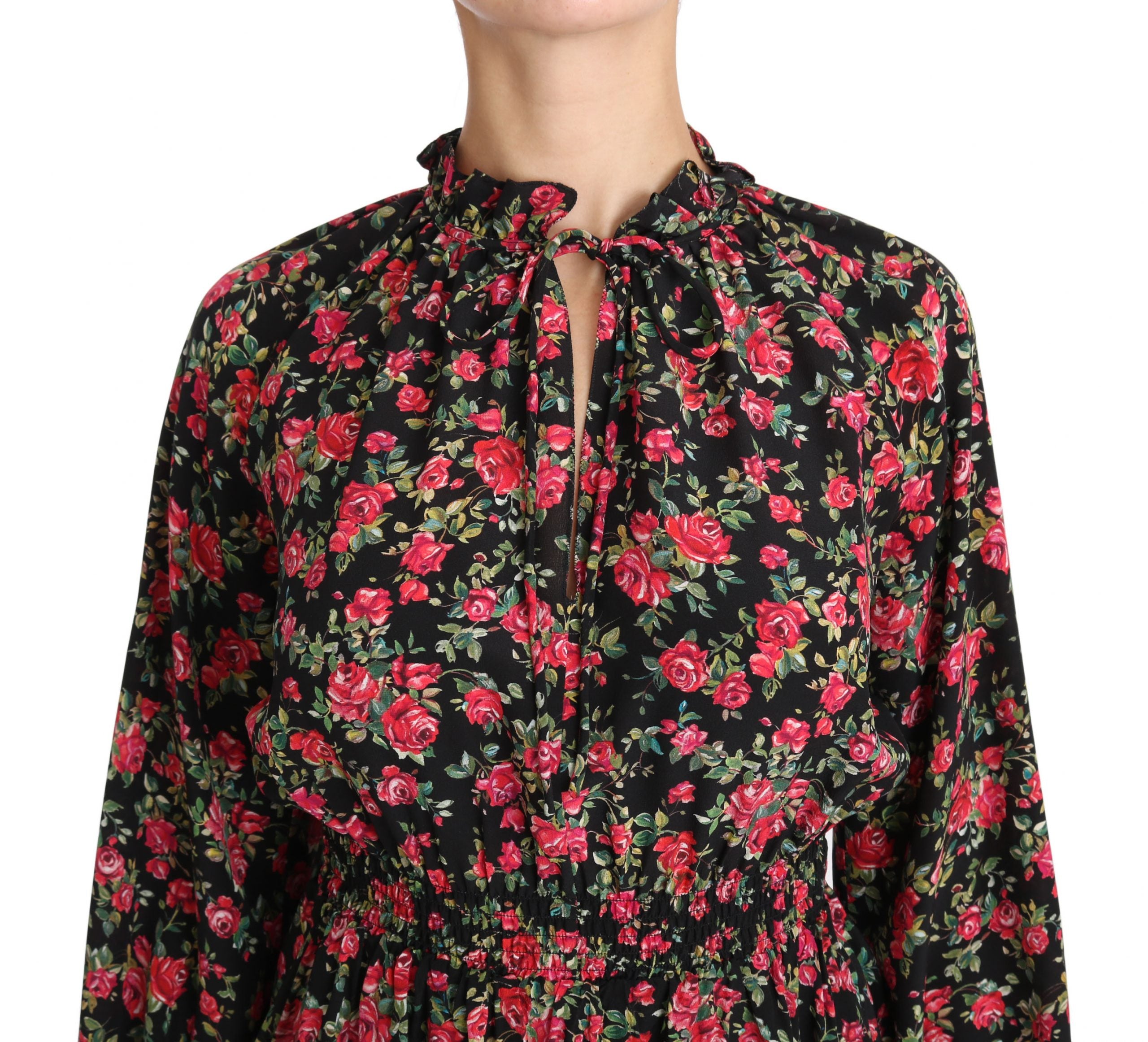 Dolce & Gabbana Black Rose Print Floral Shirt Top Women's Blouse