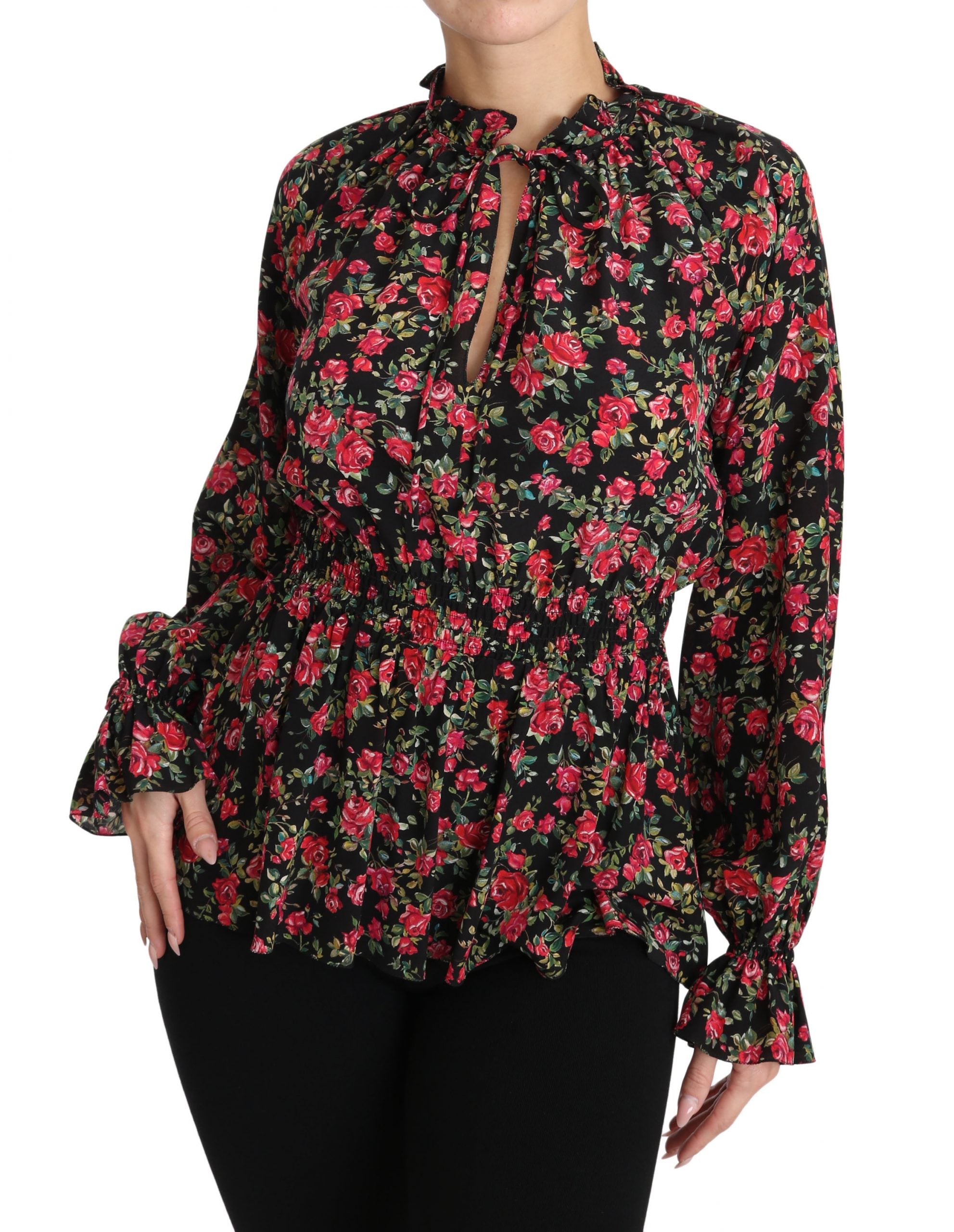 Dolce & Gabbana Black Rose Print Floral Shirt Top Women's Blouse