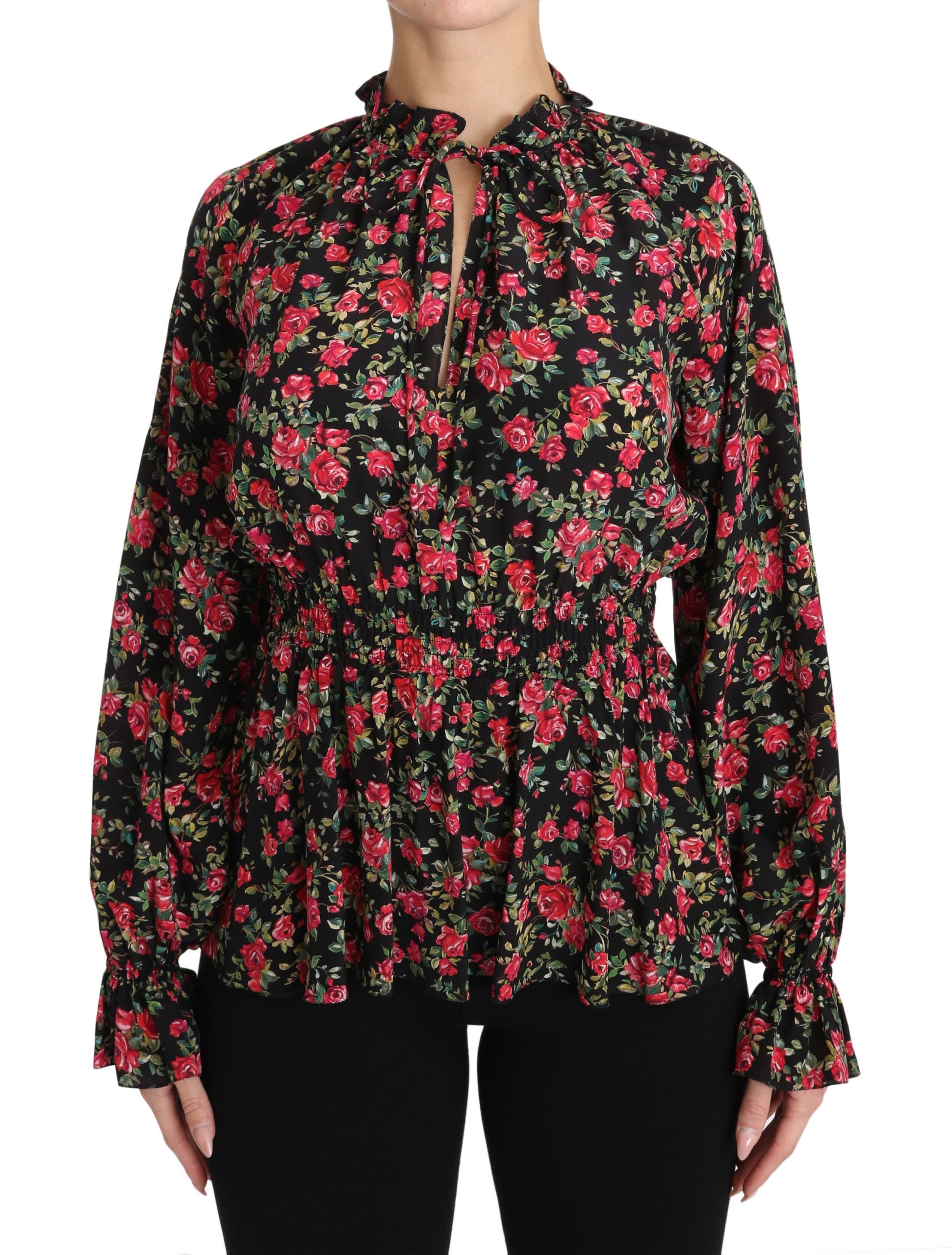 Dolce & Gabbana Black Rose Print Floral Shirt Top Women's Blouse