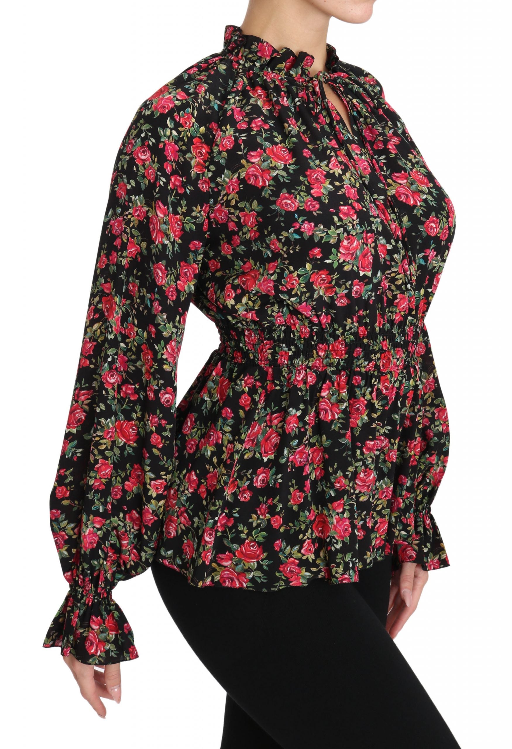 Dolce & Gabbana Black Rose Print Floral Shirt Top Women's Blouse