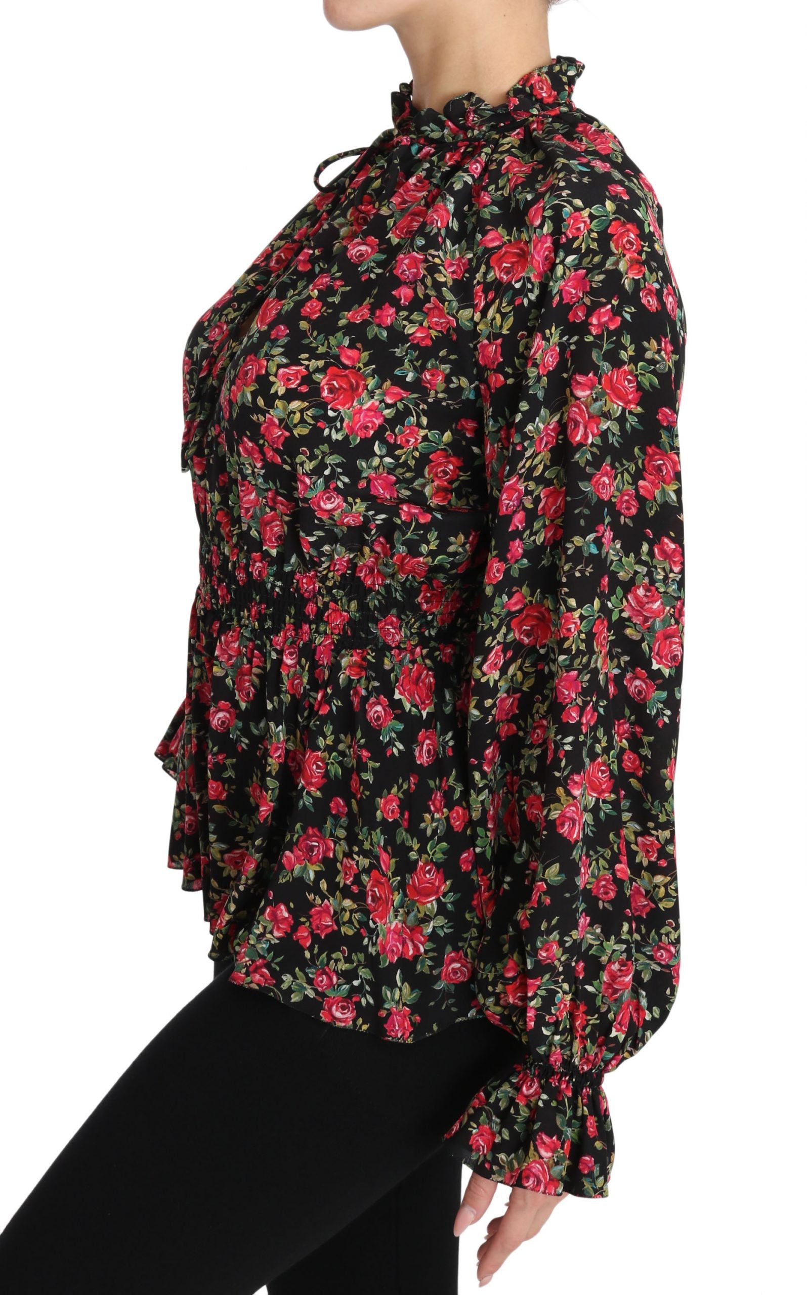 Dolce & Gabbana Black Rose Print Floral Shirt Top Women's Blouse