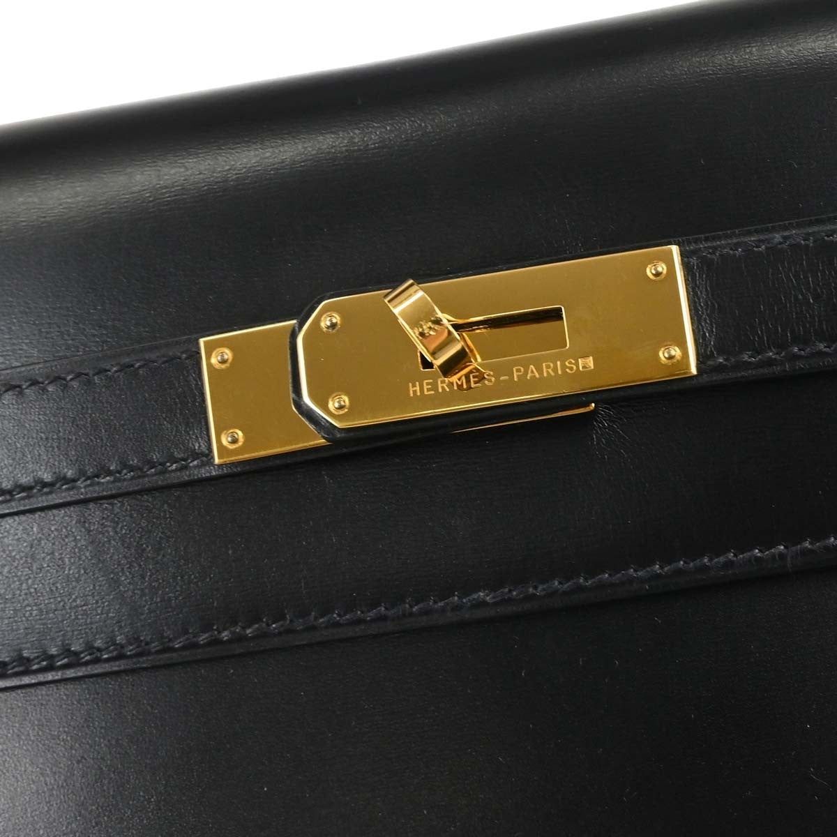 Hermes Kelly Black Box Calf With Gold Hardware Black Leather Handbag (Pre-Owned)