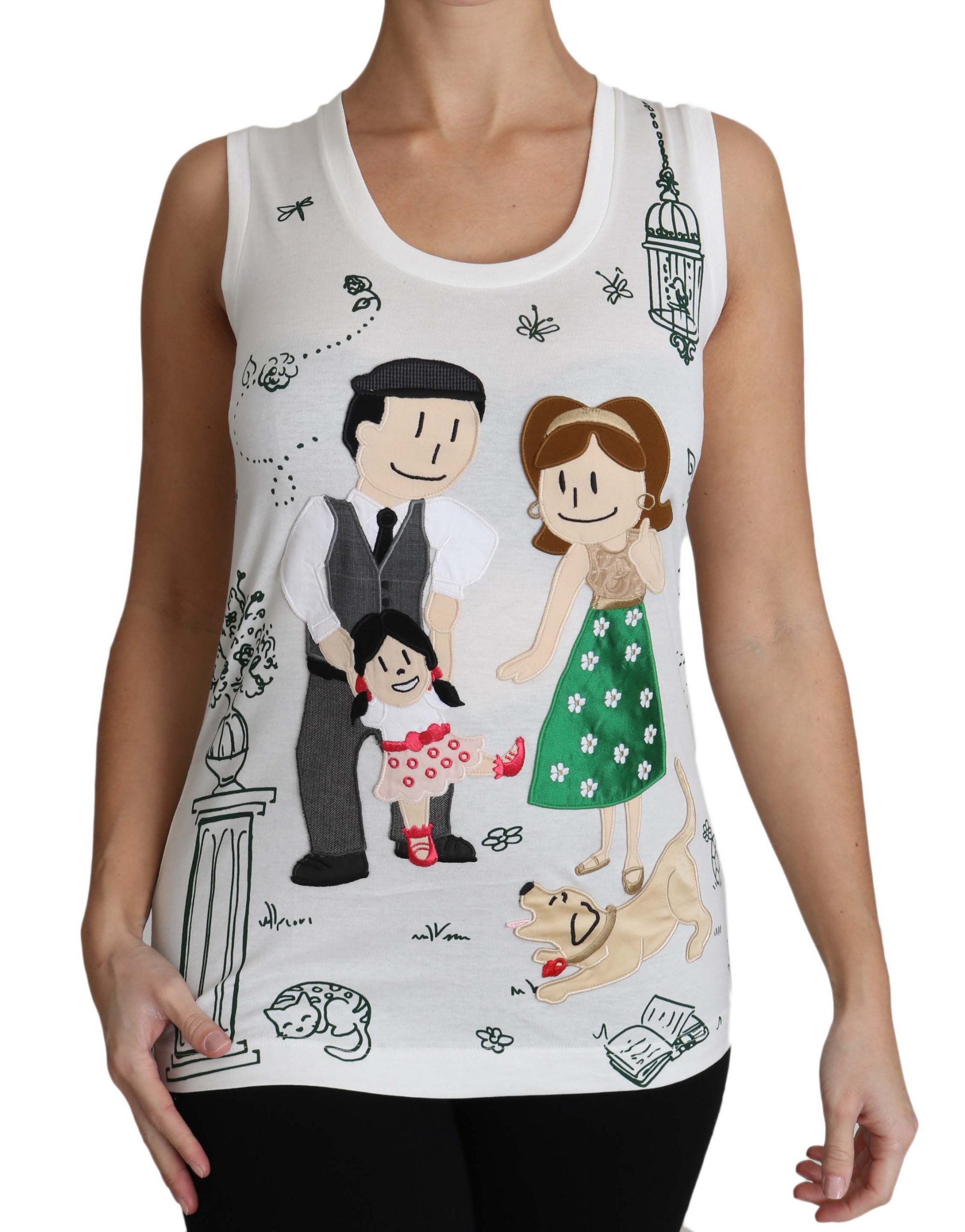 Dolce & Gabbana White Cotton #dgfamily Sleeveless Shirt Tank Women's Top